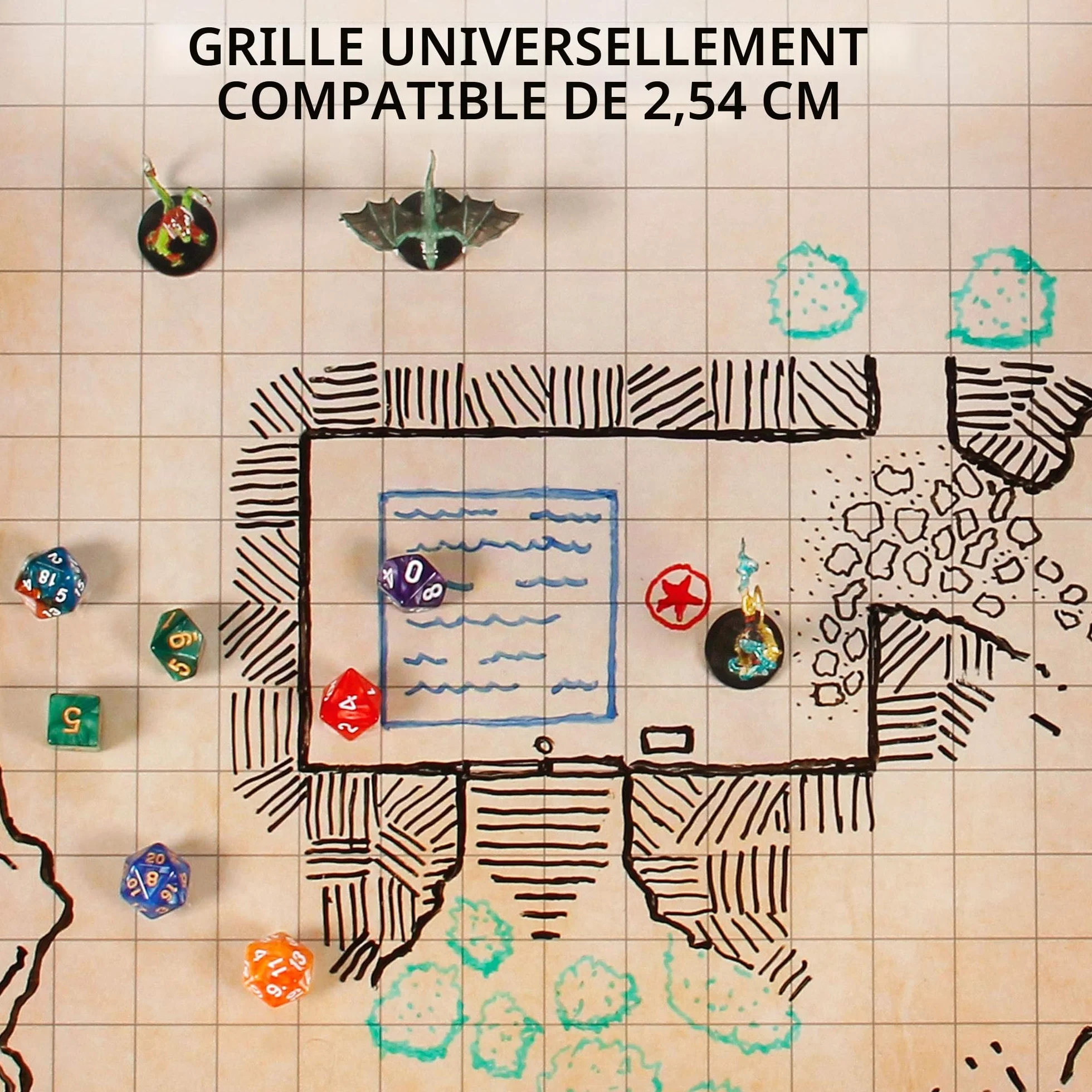 ENHANCE Grid Mat RPG DND Map 61x91cm Effaçable à Sec Jeu de Rôle Tapis de Jeu Battle Grid avec Pochette de Voyage