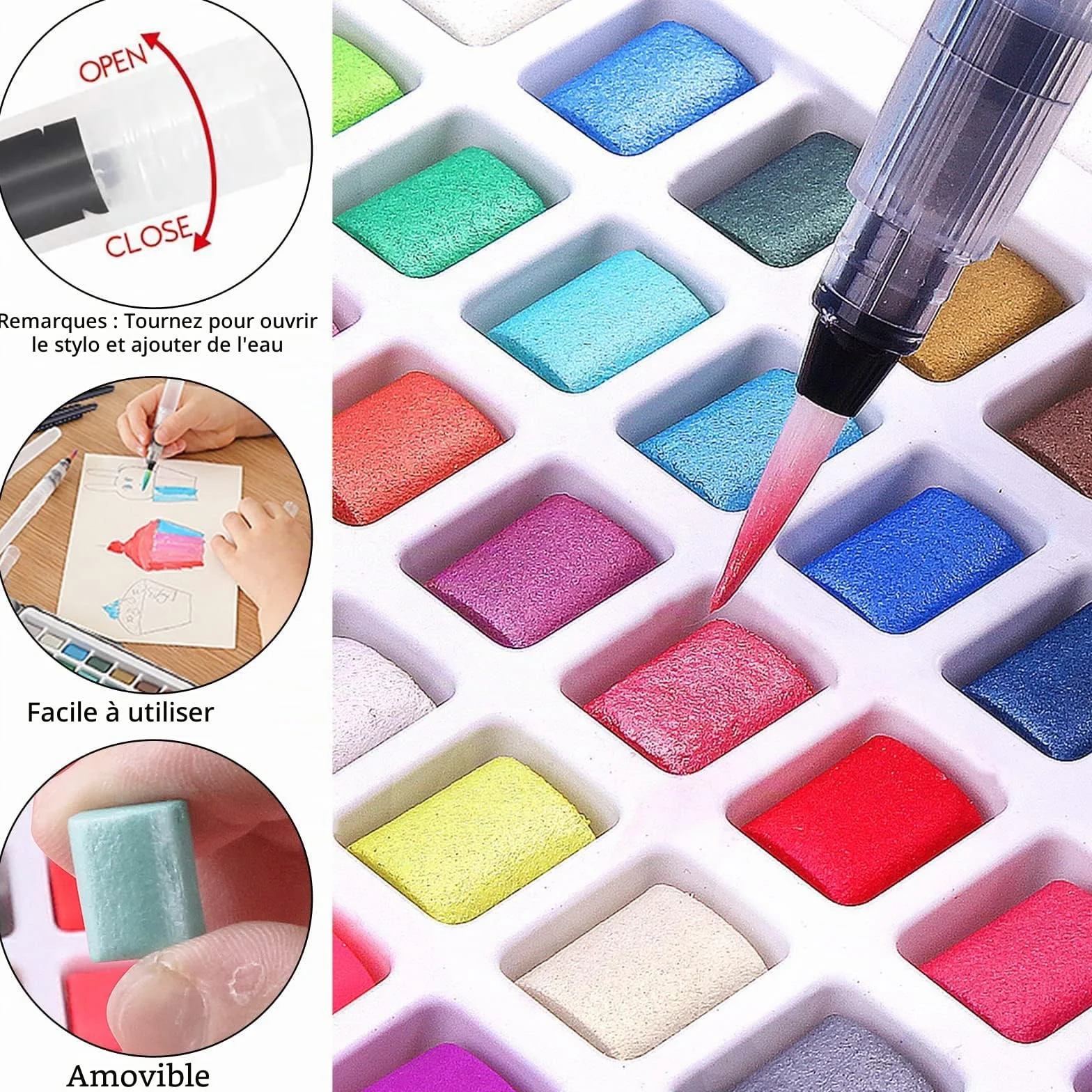 Lyuvie 120 Couleurs Aquarelle Peinture Métallique Fluorescentes Macarons