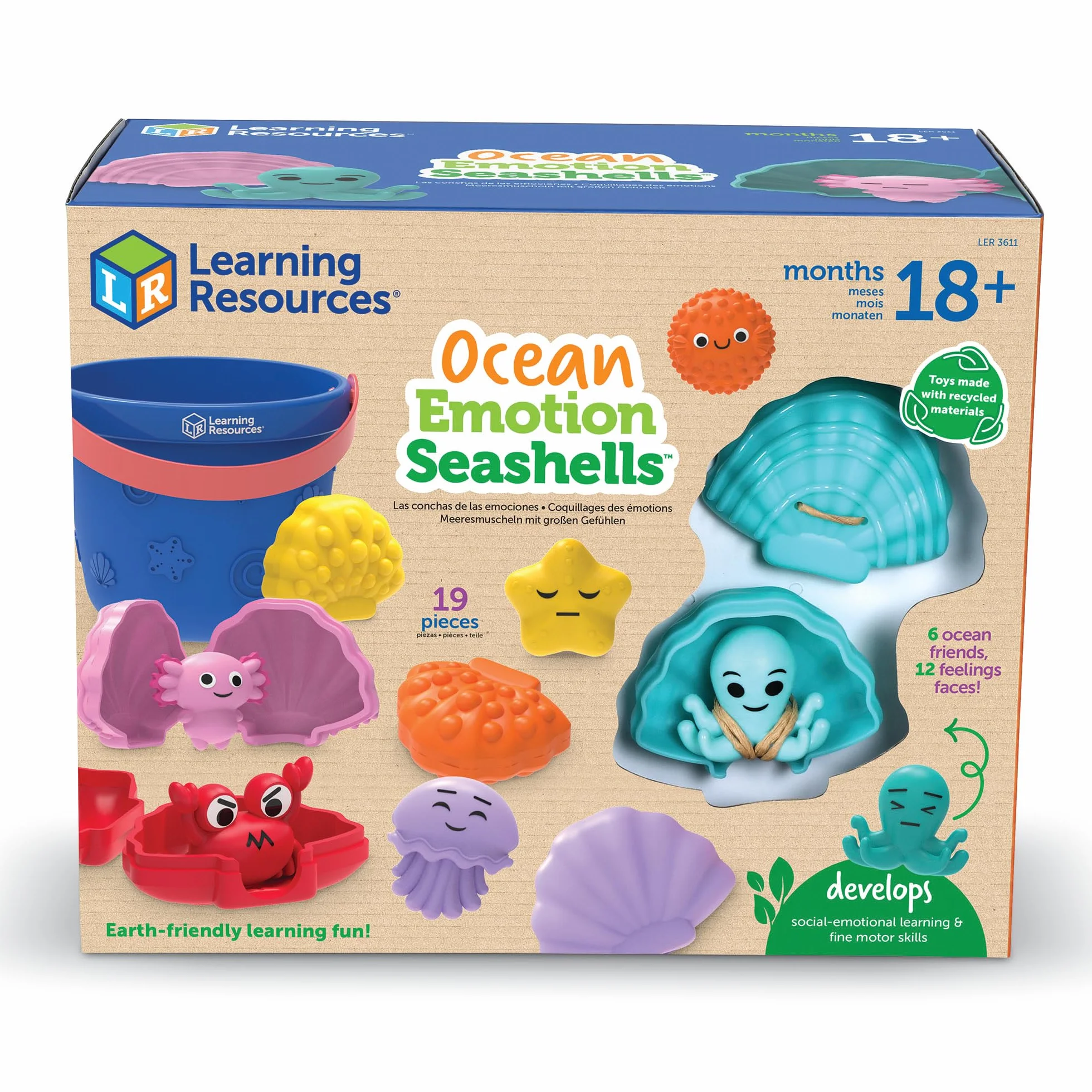 Learning Resources Coquillages Émotion Océan, Exploration des Émotions, Jeu Sensoriel, 19 Pièces, 18 Mois+