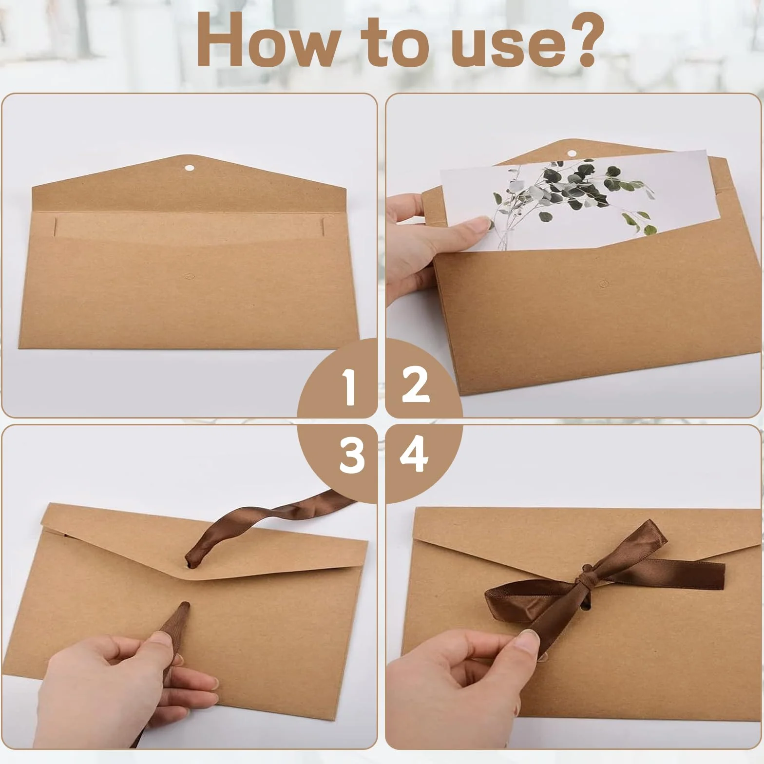 SUPGOD 10 Pcs Enveloppes Rétro Colorées en Papier Kraft avec Ruban pour Cadeau Noel