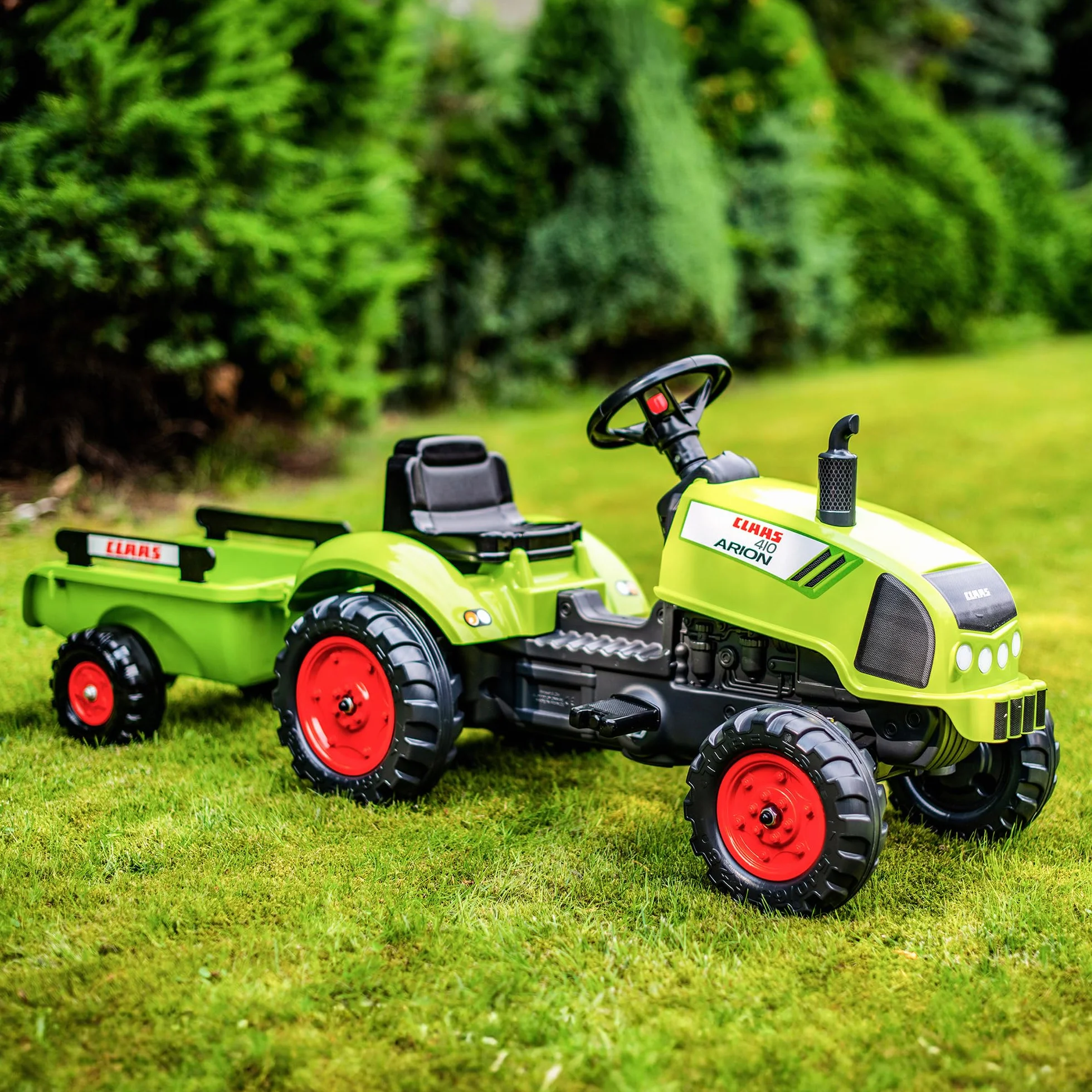 FALK Tracteur à pédales Claas avec remorque enfant 75% plastique recyclé 2041C
