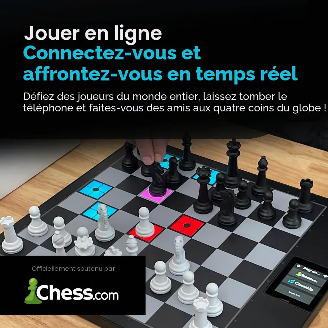 ChessUp 2 – Échiquier électronique Bryght Labs – Wi-Fi, moteur d'échecs, jeu TouchSense, échiquier intelligent lumineux, IA, leçons, jeu sans fil