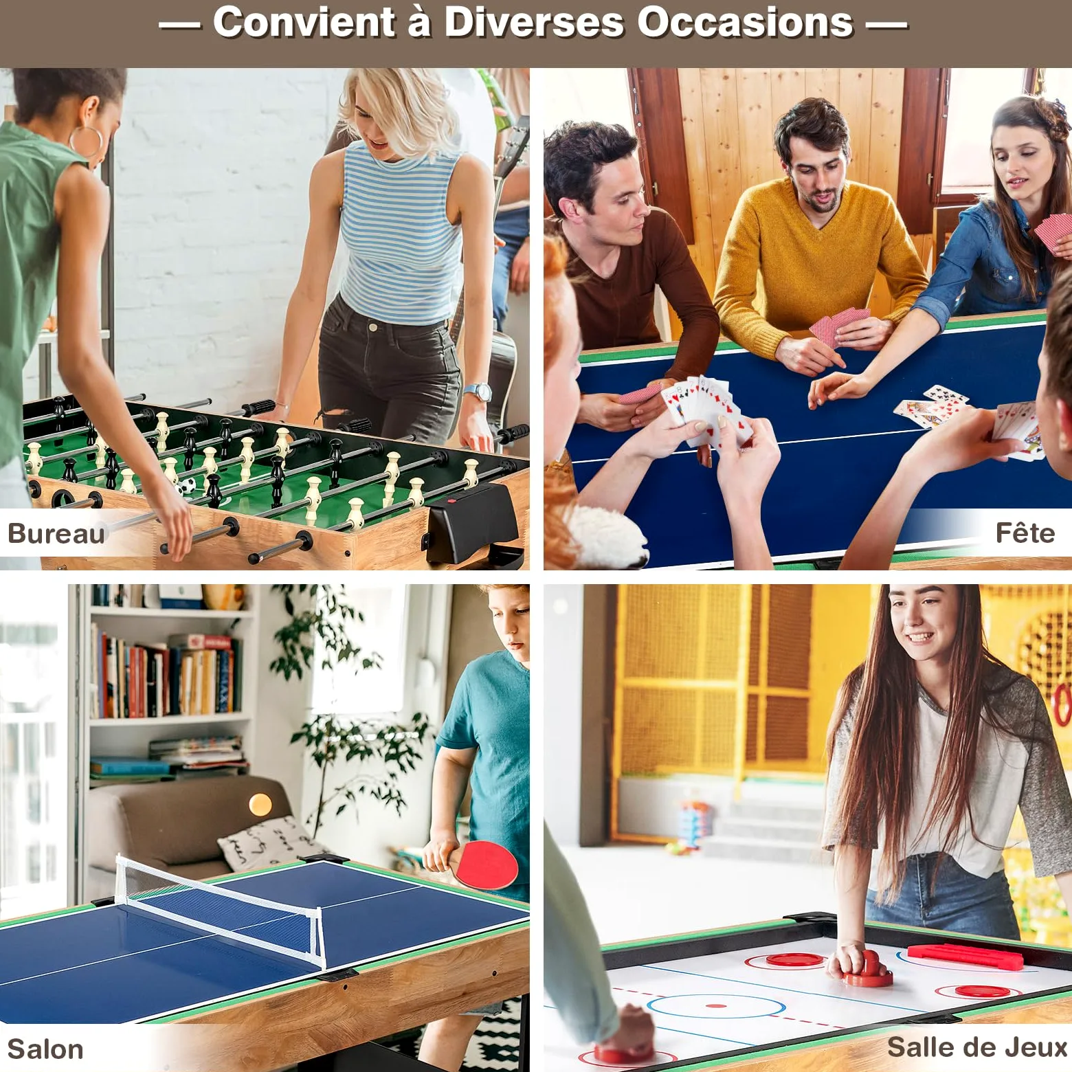 COSTWAY 10 en 1 Table de Baby-Foot avec Billard Hockey Shuffleboard Bowling, Table Multijeux Empilable avec Pieds Réglables & Marqueur, Jouet d'arcade pour Adulte Enfant pour Fête Bar Salle de Jeux