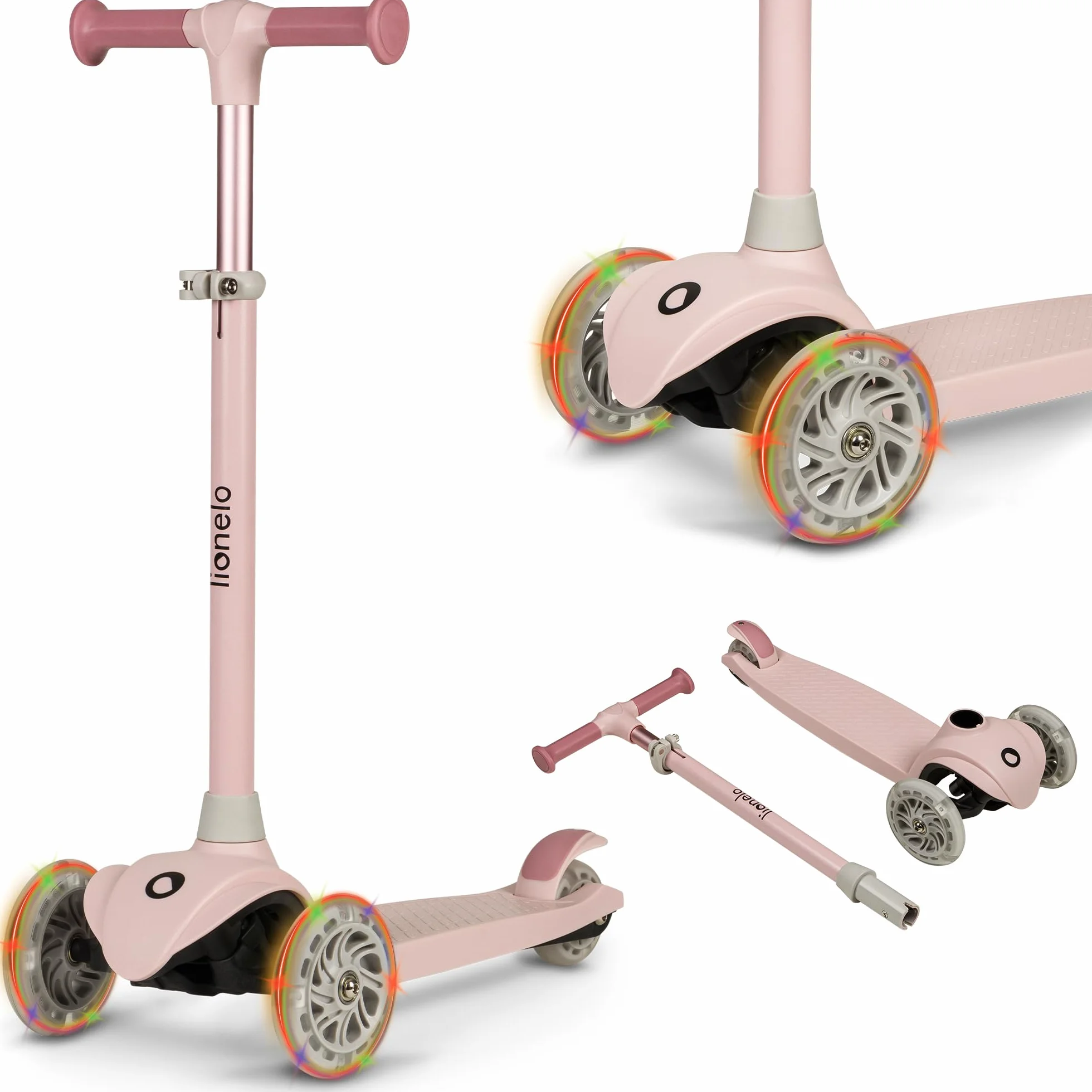 LIONELO Jessy Trottinette d'équilibre 3 Roues Enfants 3-50 kg avec Roues LED, Réglable en Hauteur, Rose