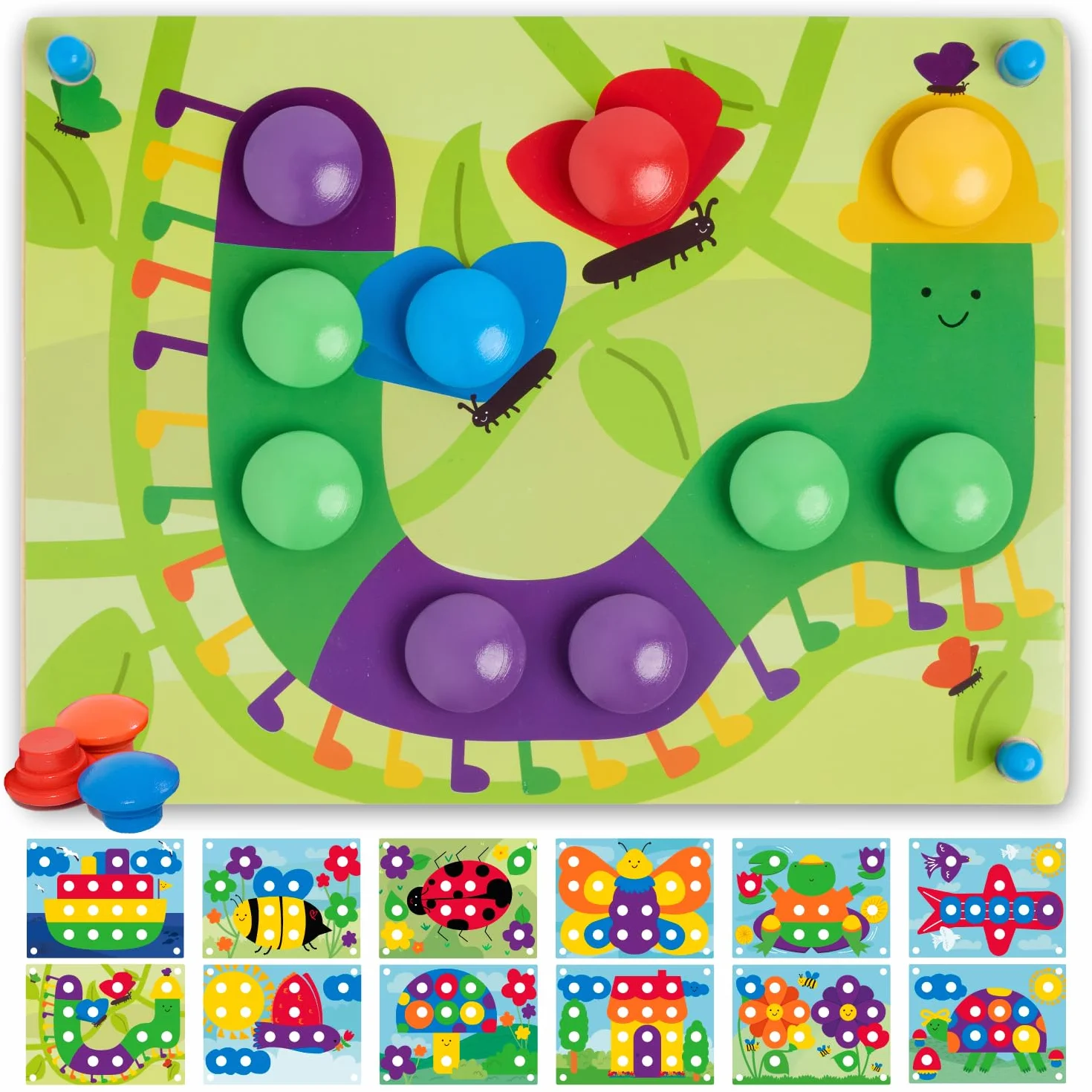 Nene Toys Puzzle en Bois Montessori Jeu de Mosaïque avec Pions Cartes Motricité Fine Apprendre Couleurs Cadeau Éducatif 2-3 Ans