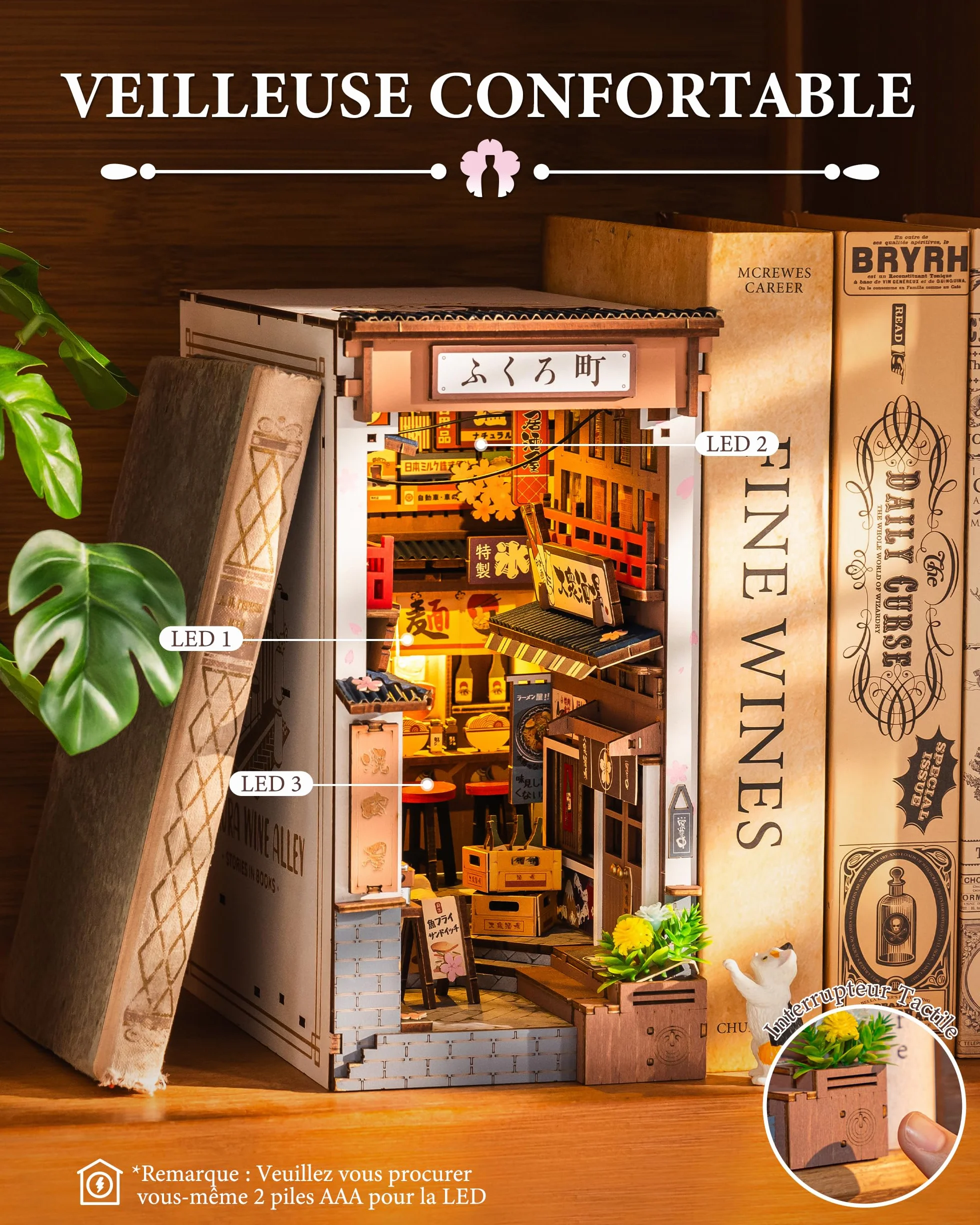 Rolife Book Nook DIY Maquette en Bois Adulte Lumières Allée des Vins de Sakura Puzzle 3D Miniature Maison Serre-Livres Diorama