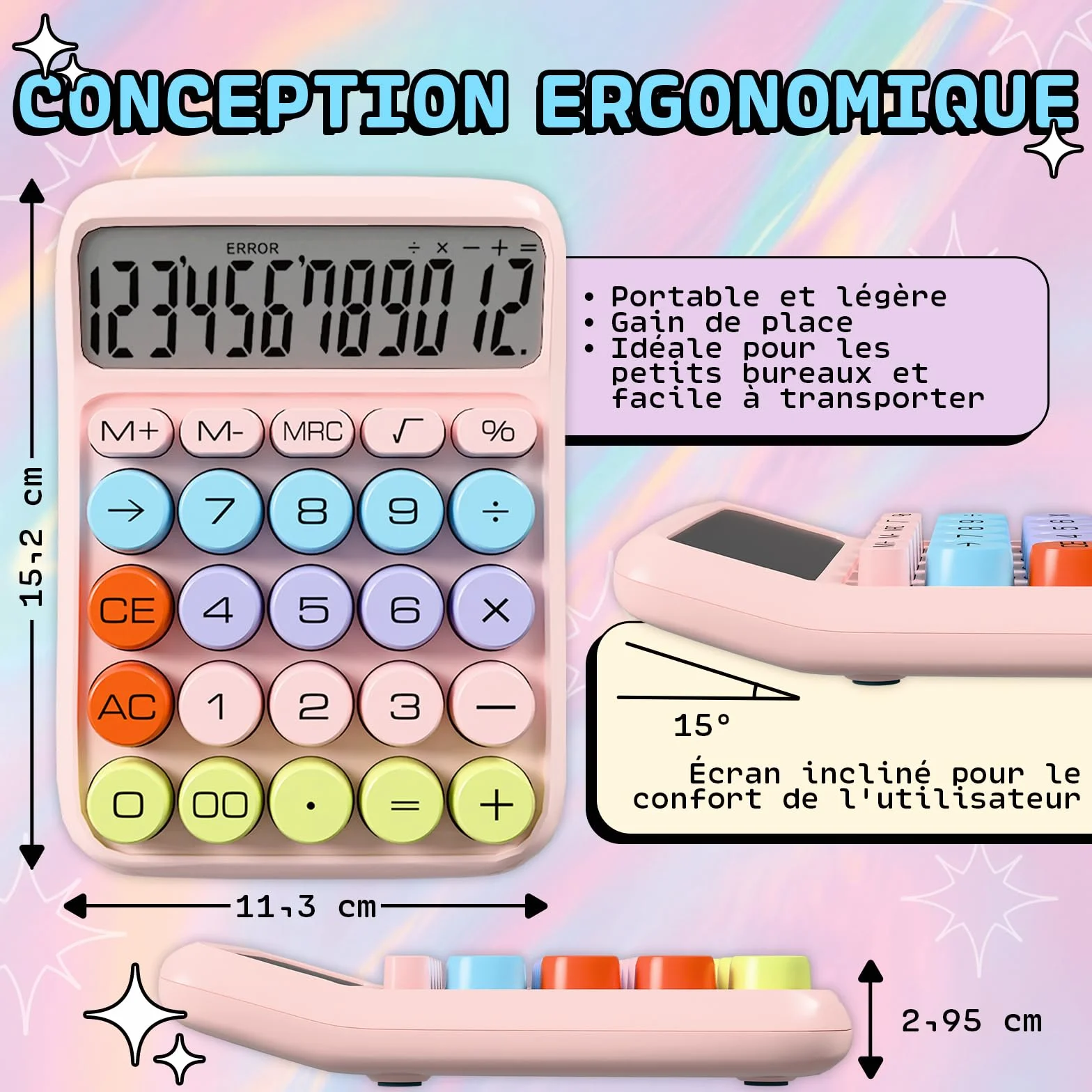Calculatrice Rose Zeno – Calculatrice de Bureau Grandes Touches 12 Chiffres