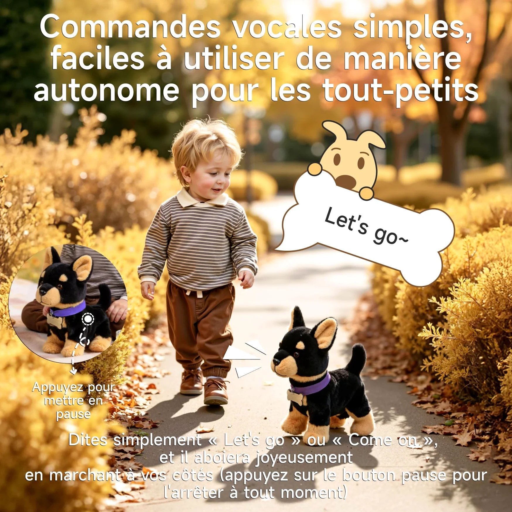 TUMAMA Kids Chien Jouets Qui Marche et Chante, Chiot en Peluche Enfants | Jouet qui marche et aboie , commandes vocales , remue la queue, hoche la tête, chante