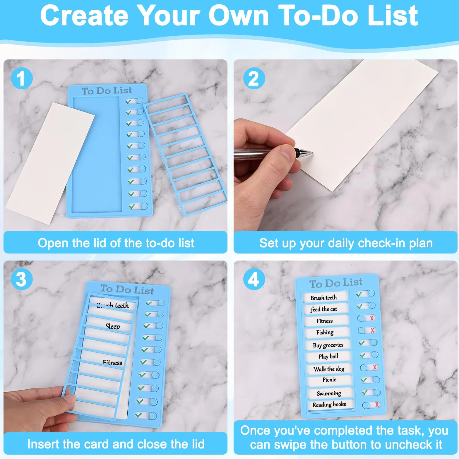Tableau Routine Enfant 4 Pièces To Do List avec 30 Feuilles de Papier Vierge