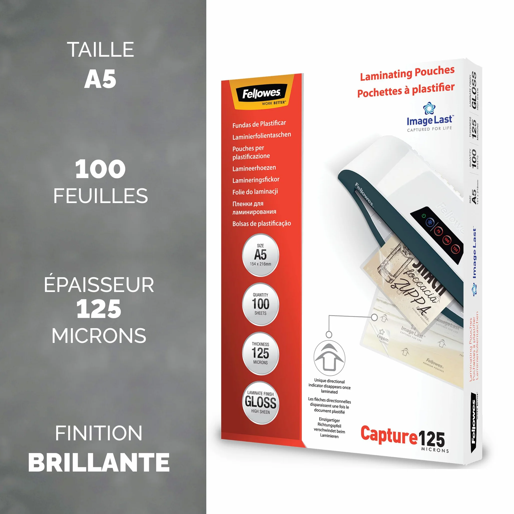 Fellowes buste plastificazione A5 lucide 250 micron 100 pezzi