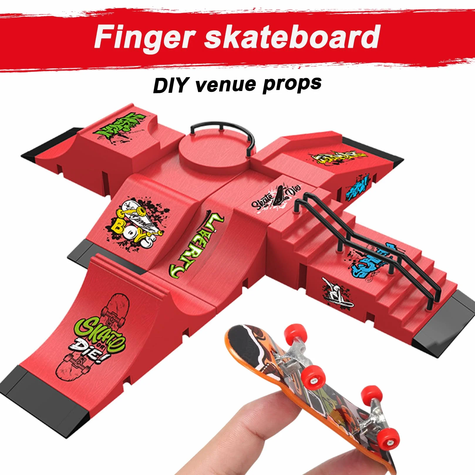 Mini Skate Doigt Finger Skate Kit Rampe Accessoires avec 1 Fingerboard et Rechange