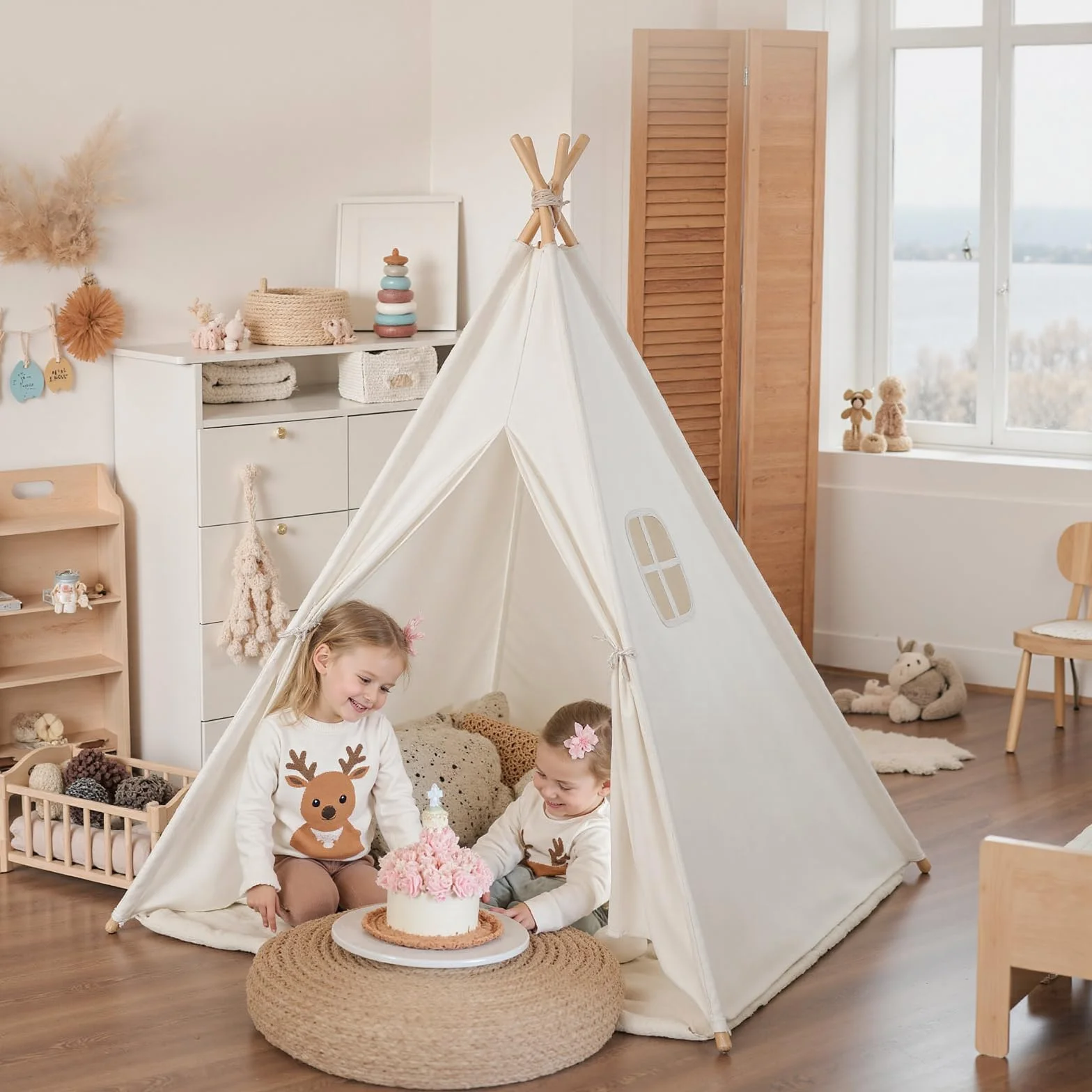 Wilwolfer Tipi Tente Enfant Coton Interieur Tapis De Sol Jeu Filles Garcons