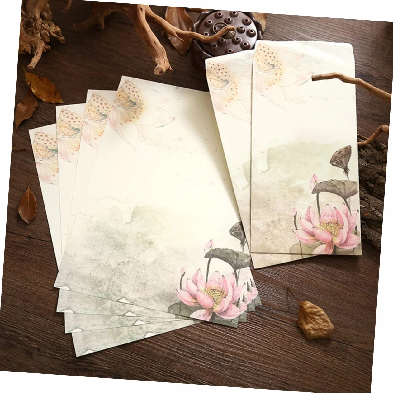 HOMSFOU Set de 12 Papier à Lettres et Enveloppes Style Chinois Motifs Imprimés