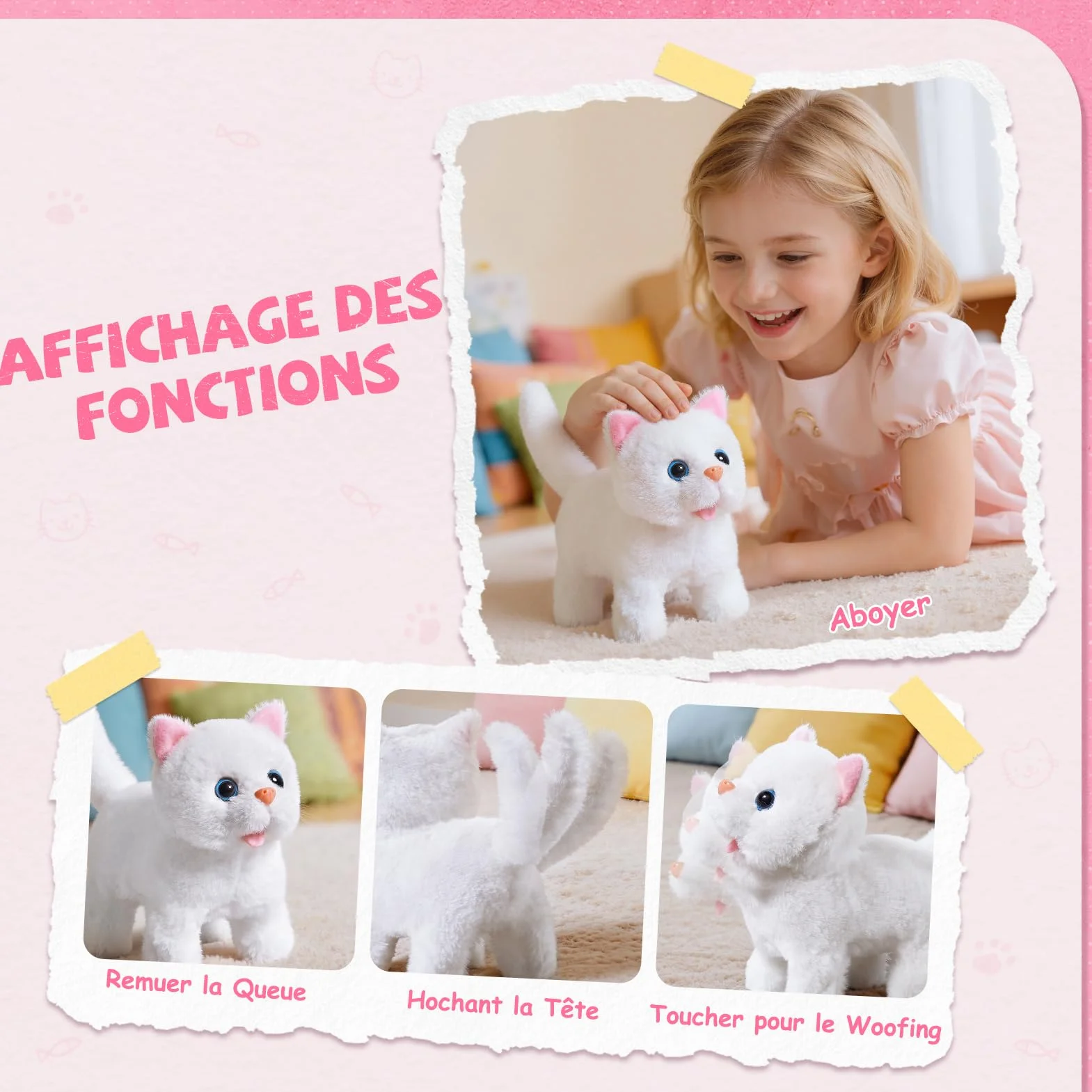 Jouet Chat Interactif pour Filles, Chat Robot avec Marche, Chat en Peluche Interactive 4 5 6 Ans