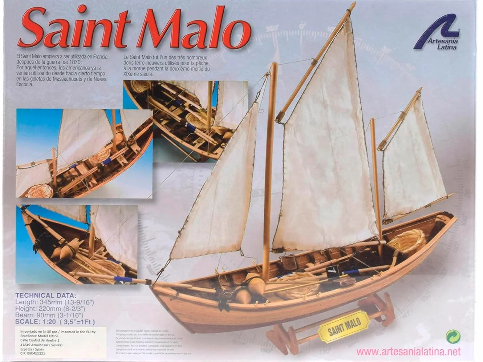 Artesanía Latina Maquette Bateau Bois Pêche Doris Français Saint Malo Modèle 19010 Échelle 1:20 Niveau Débutant