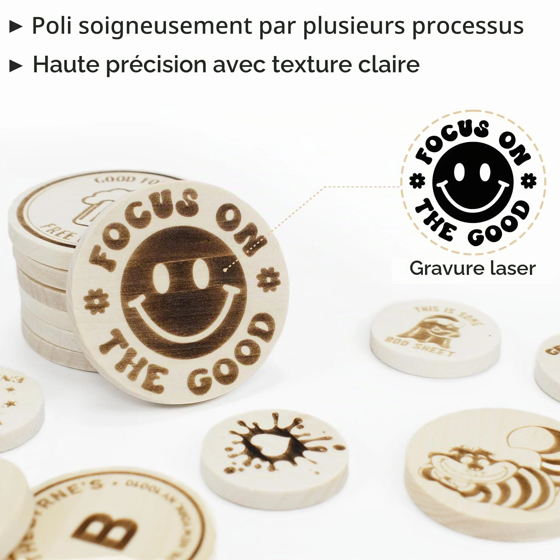Jeton en bois personnalisé gravé au laser 30 à 1000 pièces, texte logo couleur UV, jeton de poker pour bar fête