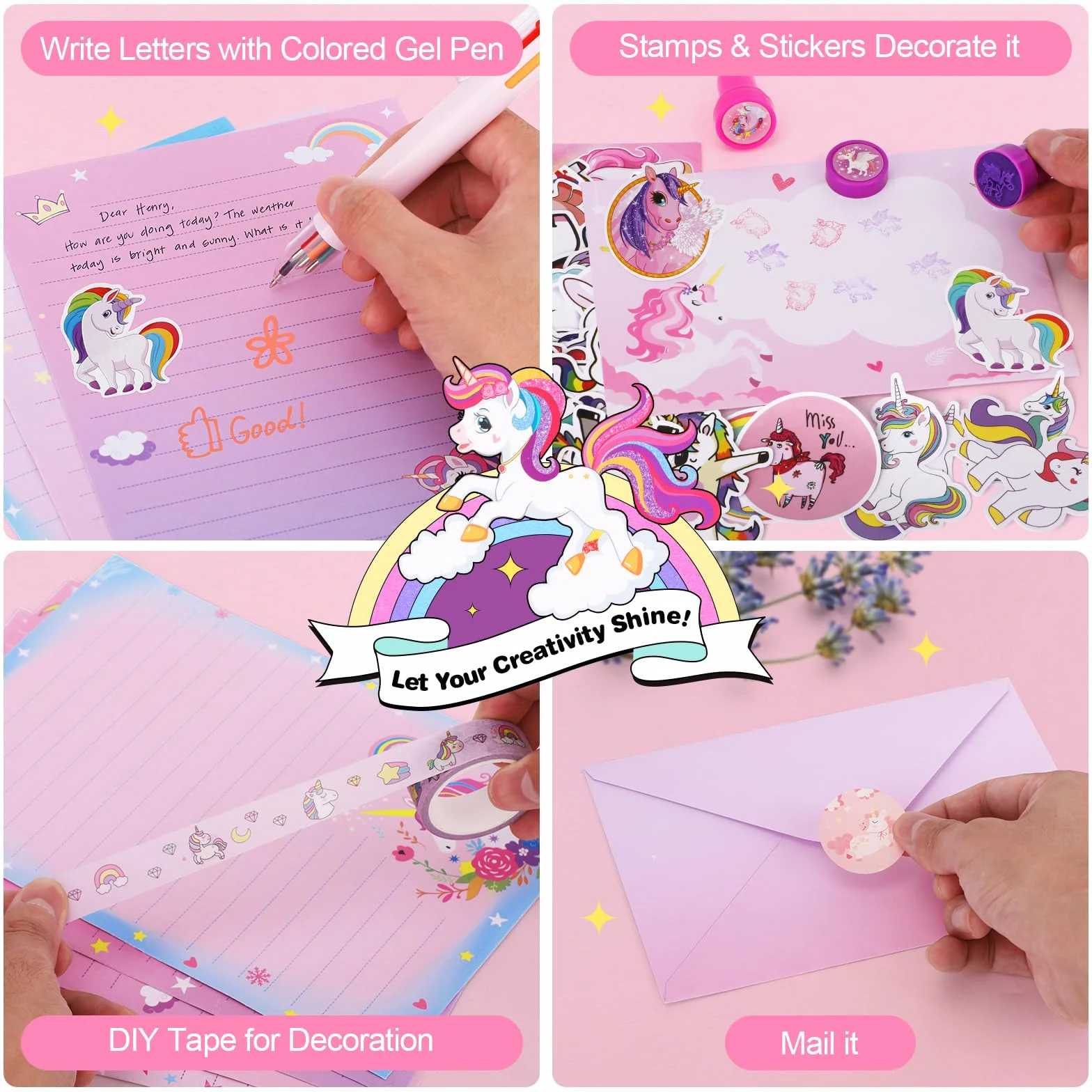 Ensemble de papeterie licorne 112 pièces pour filles 5-12 ans cadeau Noël