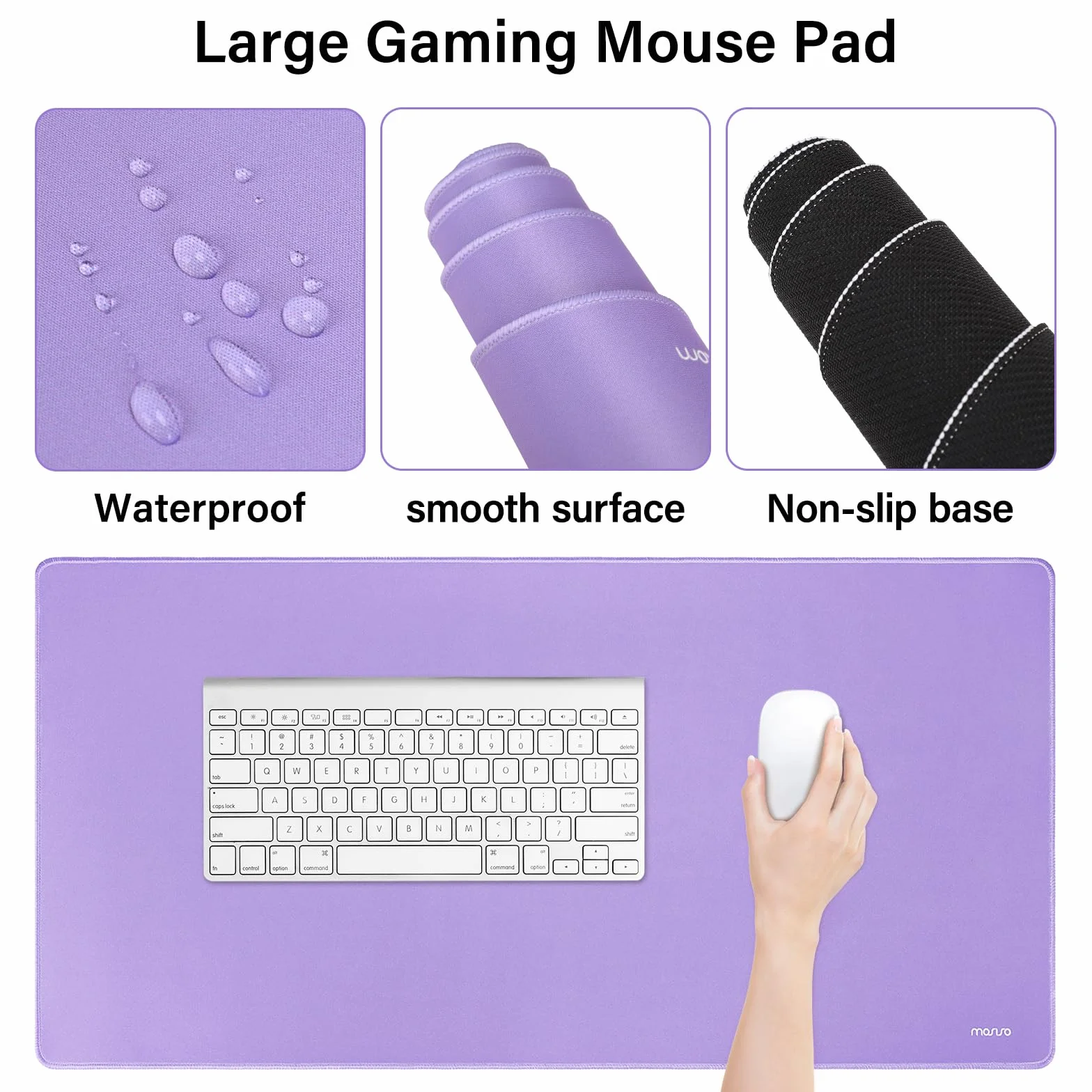 MOSISO Grand Tapis de Souris Gamer avec Repose Poignet, Antidérapant Mémoire Mousse, Violet