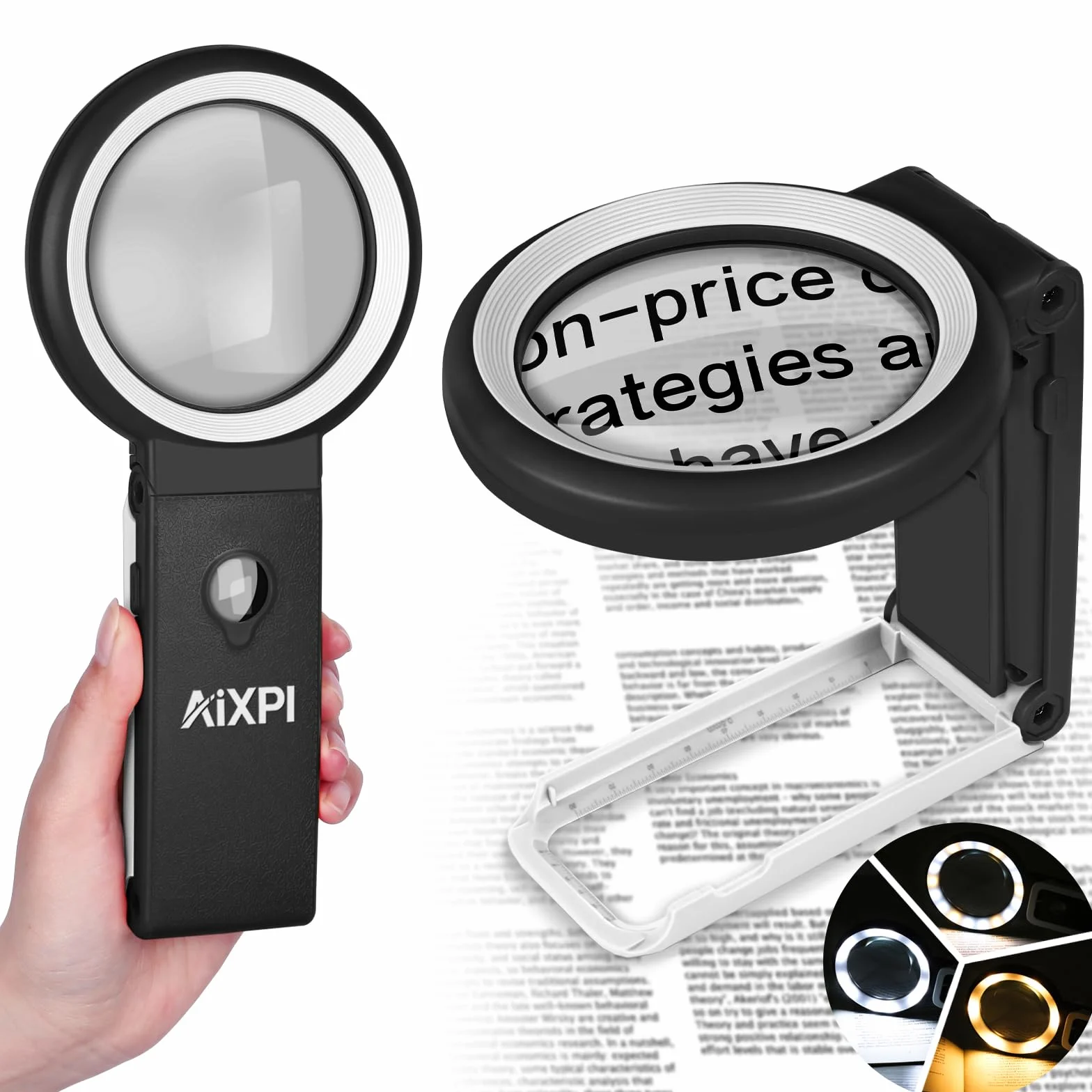 Loupe Grossissante sur Pied 18 LED 10X 30X avec Support Pliable pour Lecture Bijoux Inspection