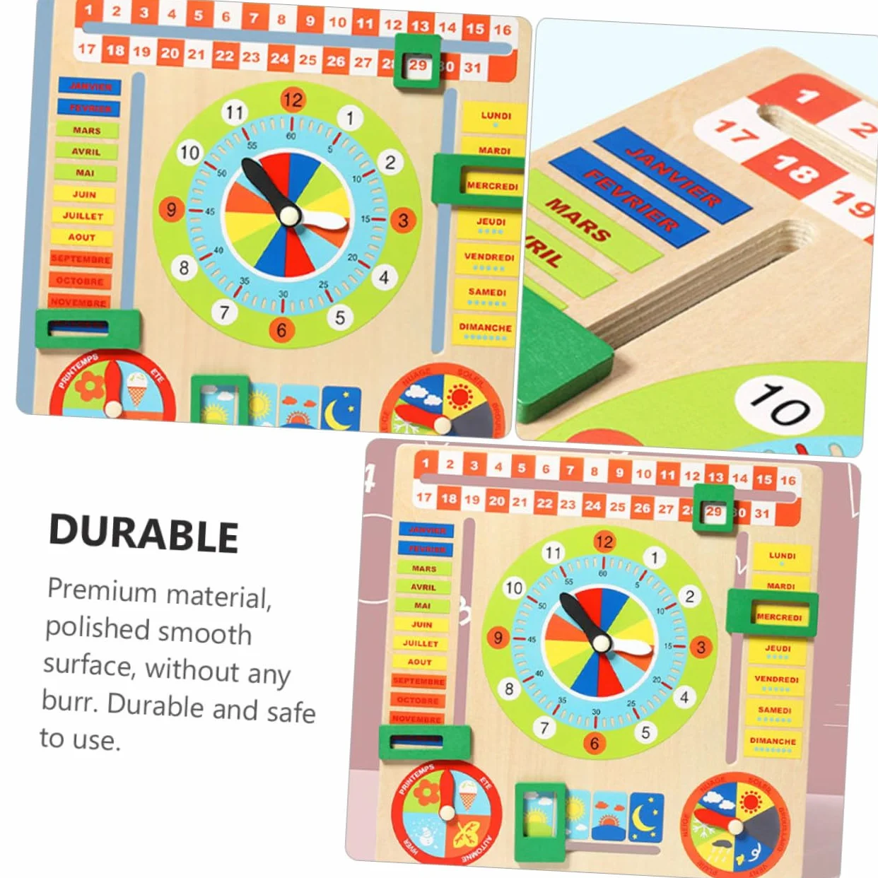 Horloge en Bois Jouet d'Apprentissage pour Enfants Surface Lisse Éveil Éducation Précoce