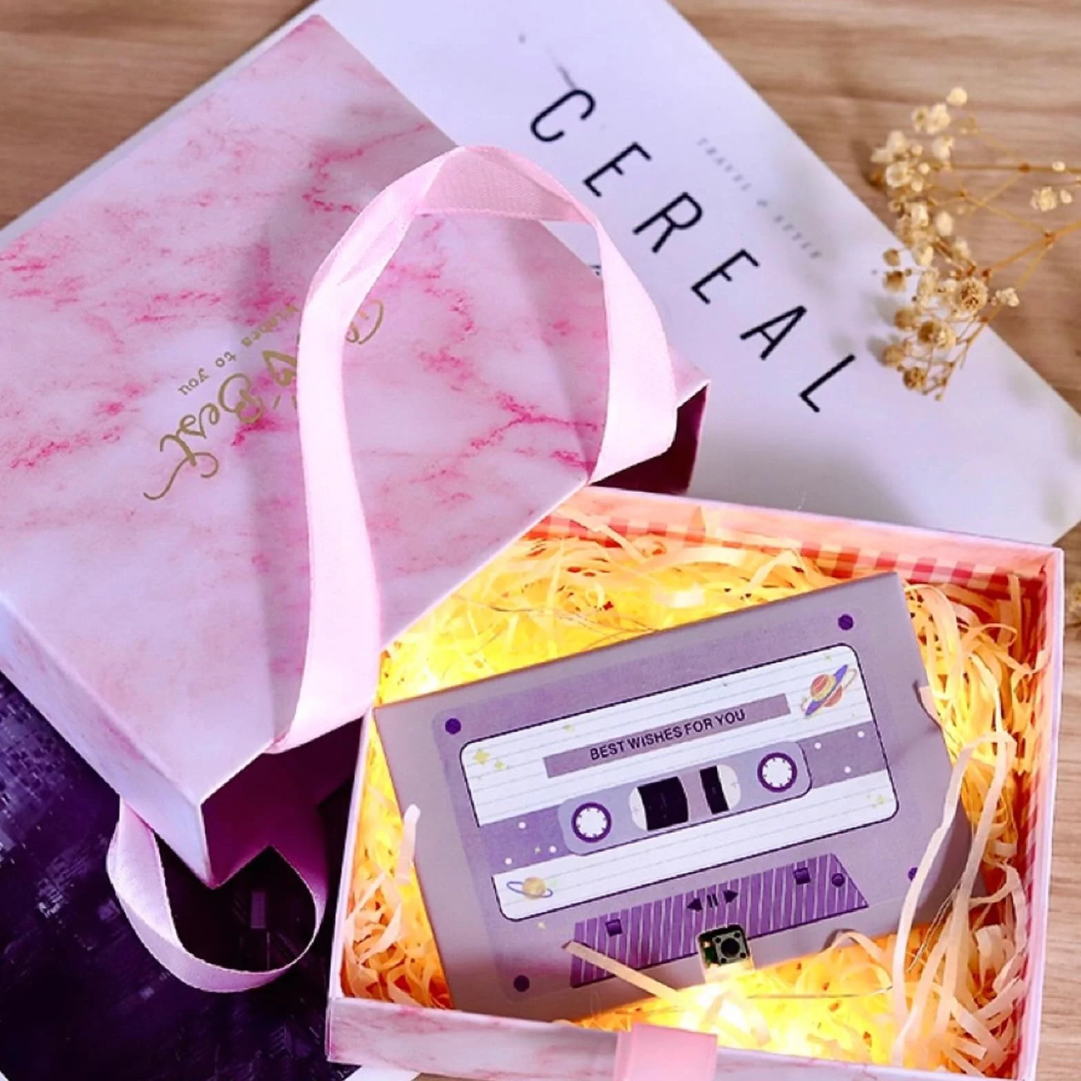 Morain Enregistreur Messages Cassettes Enregistrement Bande Vocale Carte Voeux d'anniversaire Fait À Main