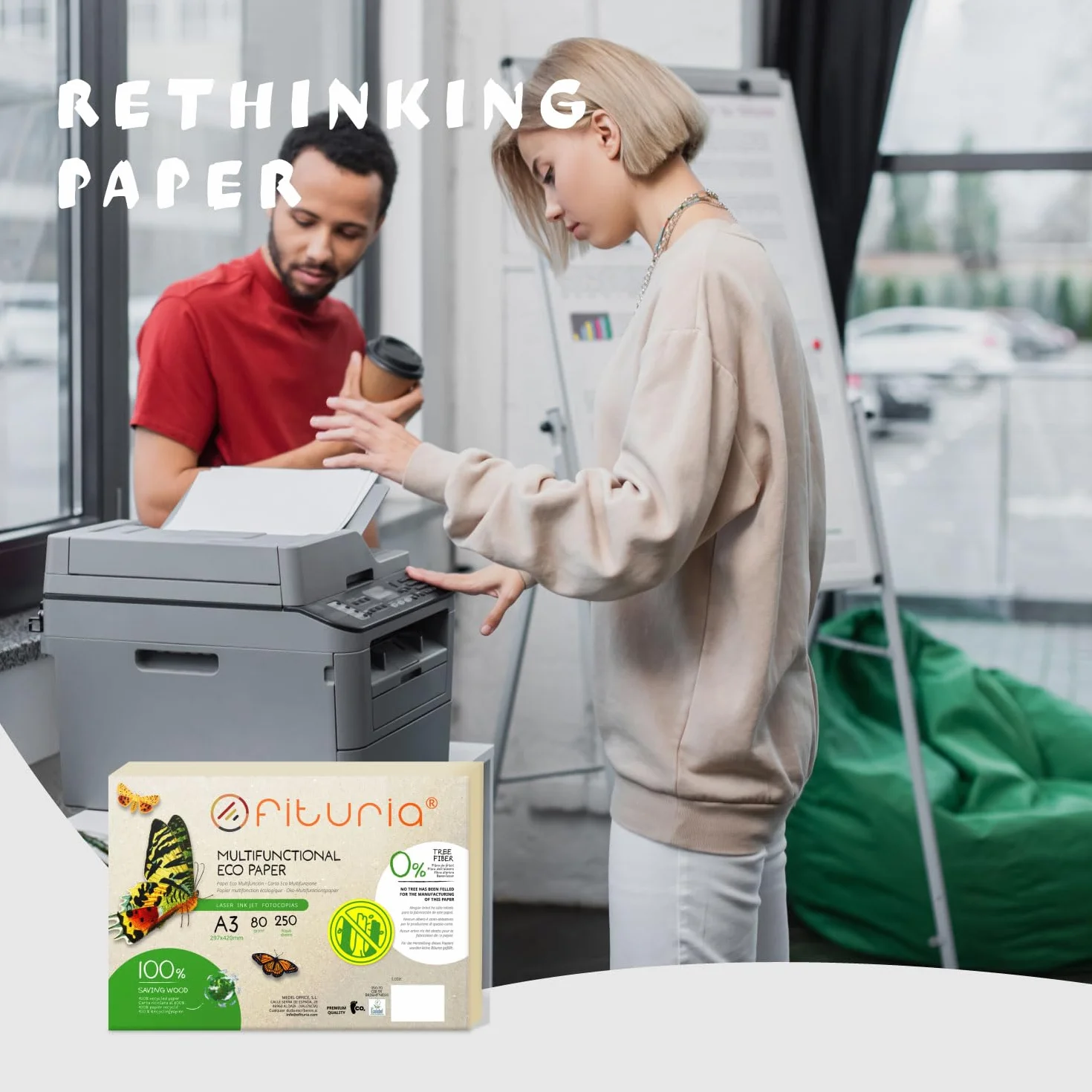 Papier Recyclé A3 80g 250 Feuilles 100% Recyclées Couleur Naturelle pour Imprimante Laser et Jet d'Encre