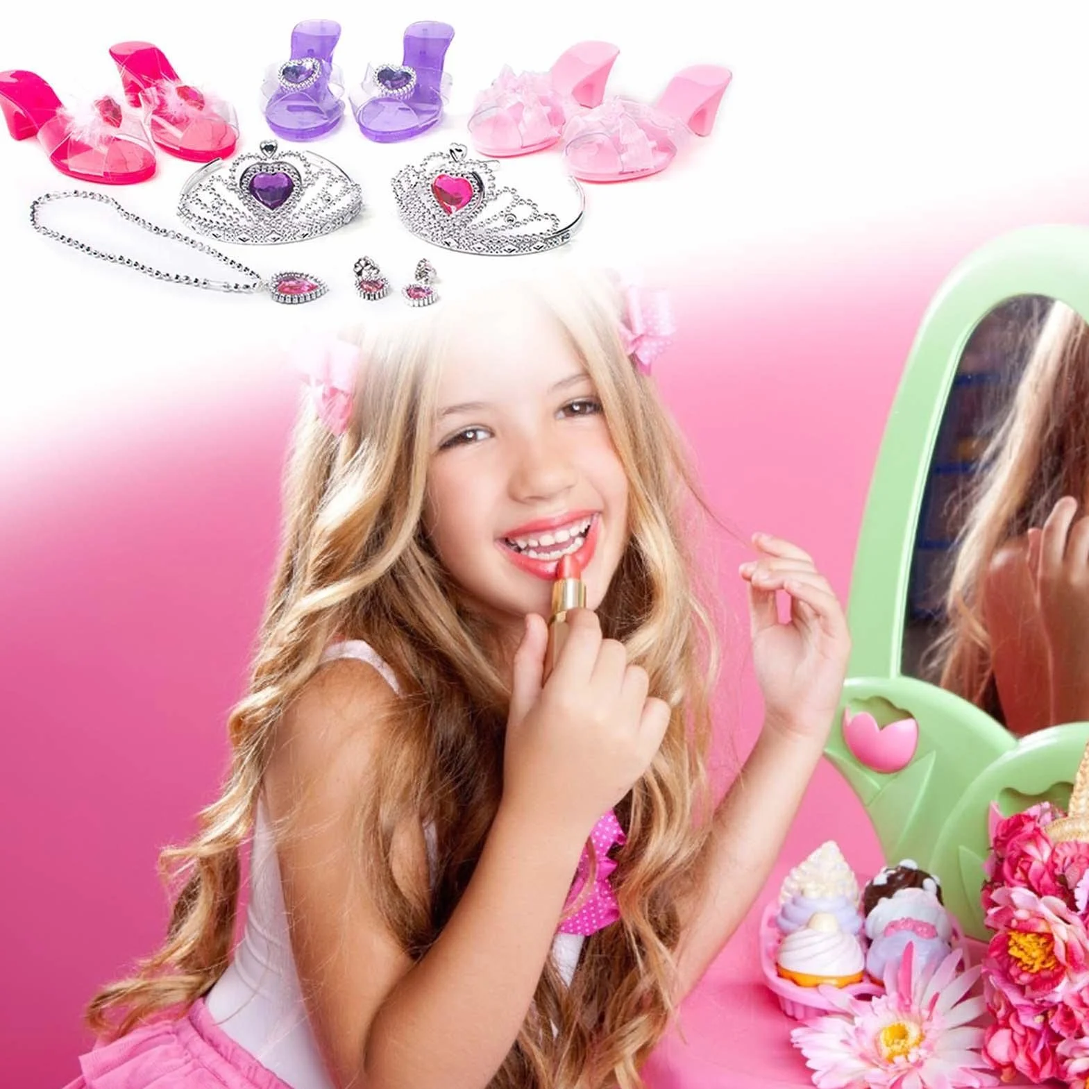 Princesse Chaussures Jeu Rôle Set avec Bijoux Fantaisie pour Filles 3-6 Ans
