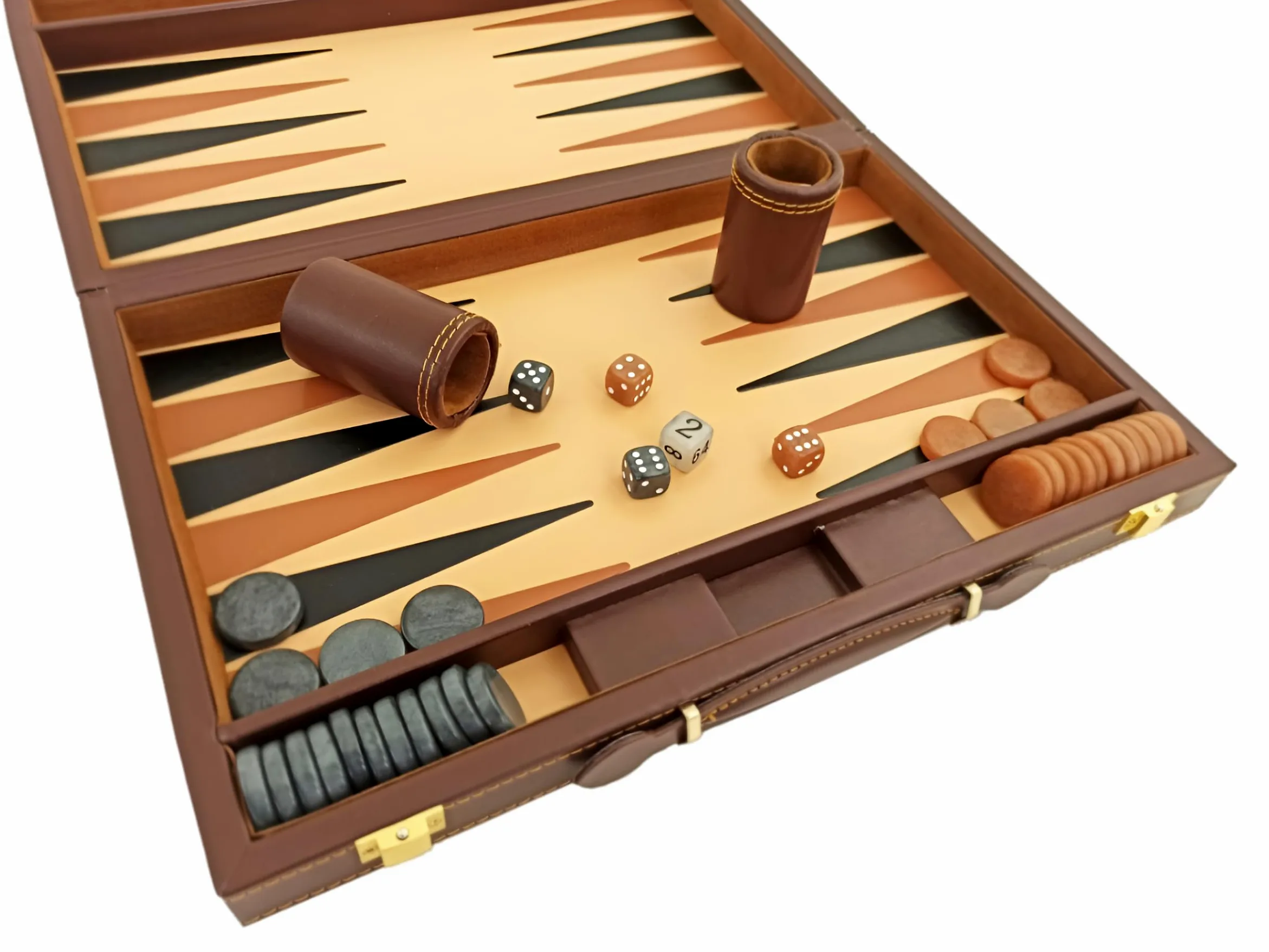Italfama Ensemble de backgammon compact en similicuir marron pour 2 joueurs à partir de 14 ans Fabriqué en Italie 36,8 cm