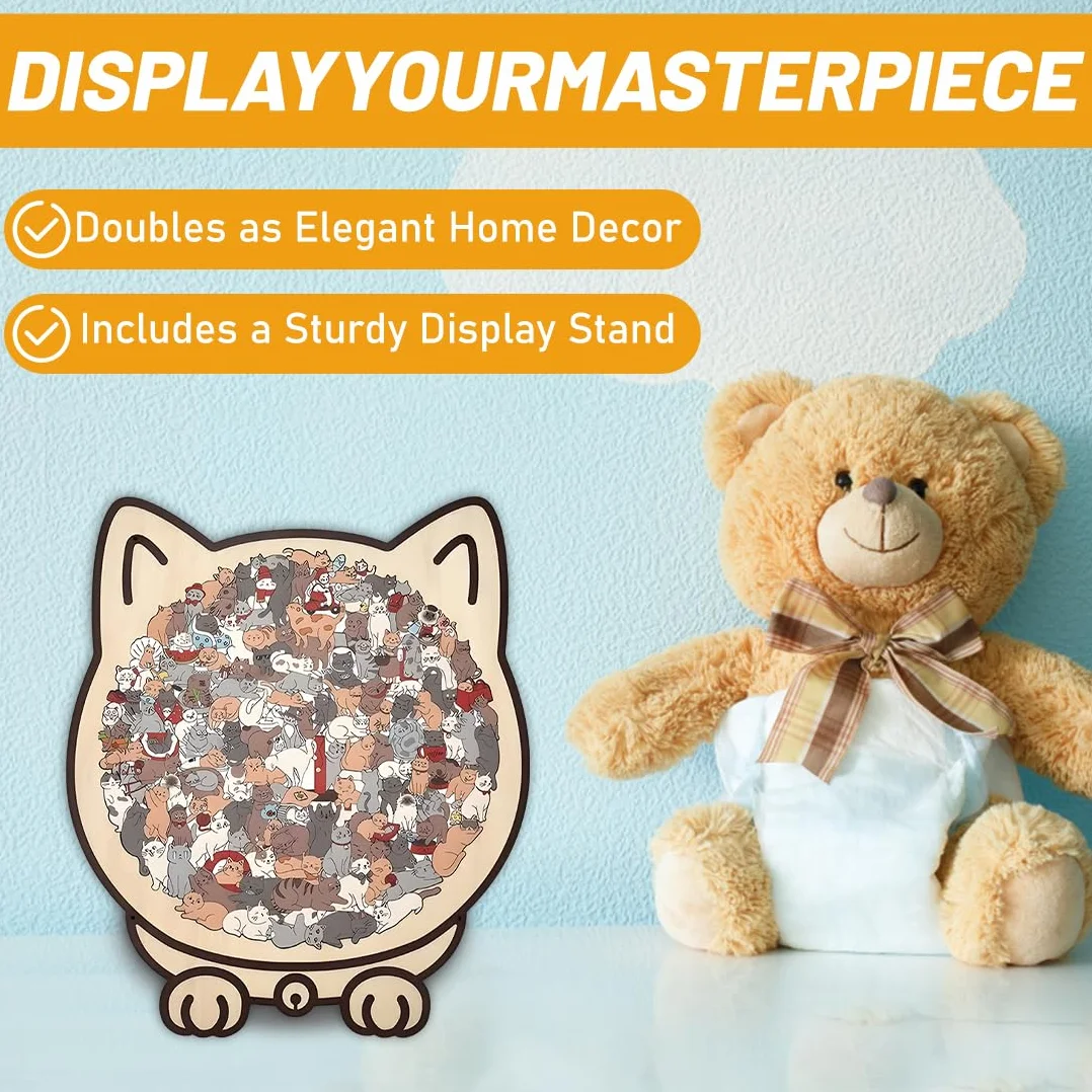 Puzzle en bois 135 pièces Silhouette de chat Morandi formes animales découpe au laser cadeau DIY décoration intérieure