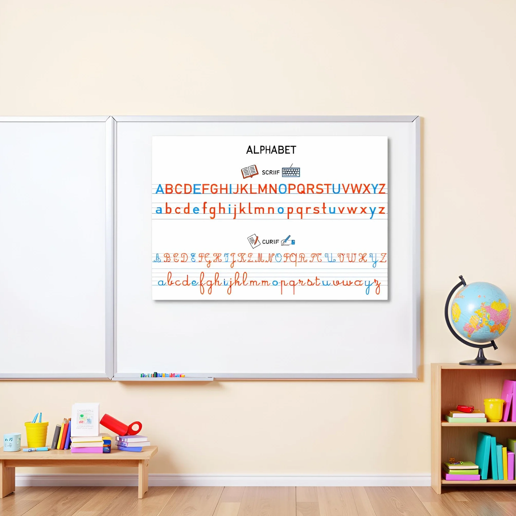 Affiches Pédagogiques A3 Alphabet et Nombres 1-60 42x30 cm Écriture Capitale Script Cursive Apprentissage Lecture Mathématiques