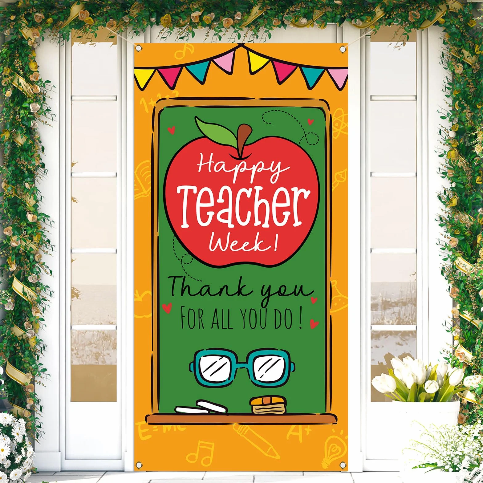Sunwer Couverture de porte Happy Teacher Week May Thank You Teachers Décoration école salle de classe