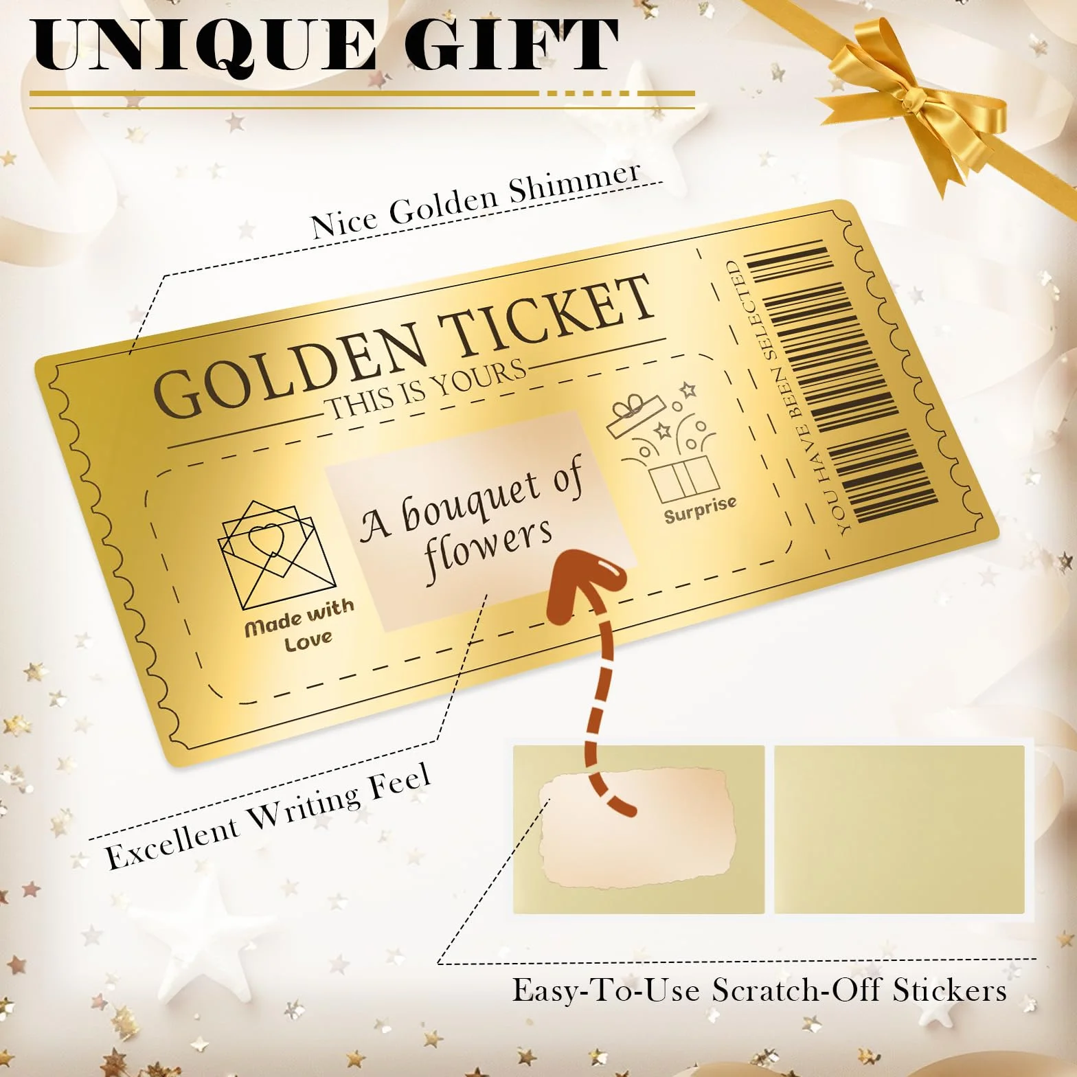 Carte À Gratter Personnalisable Golden Ticket 6 Set Avec Enveloppe