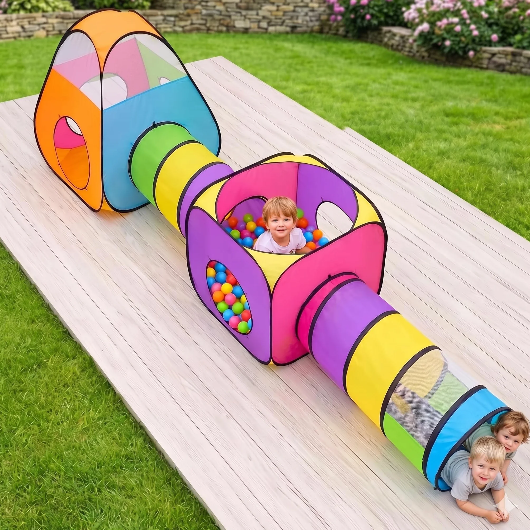 Pop Up Jouer Tente avec Tunnel, Balle Pit pour Enfants, Garçons, Filles, Bébés - Playhouse Intérieur/Extérieur 4 en 1