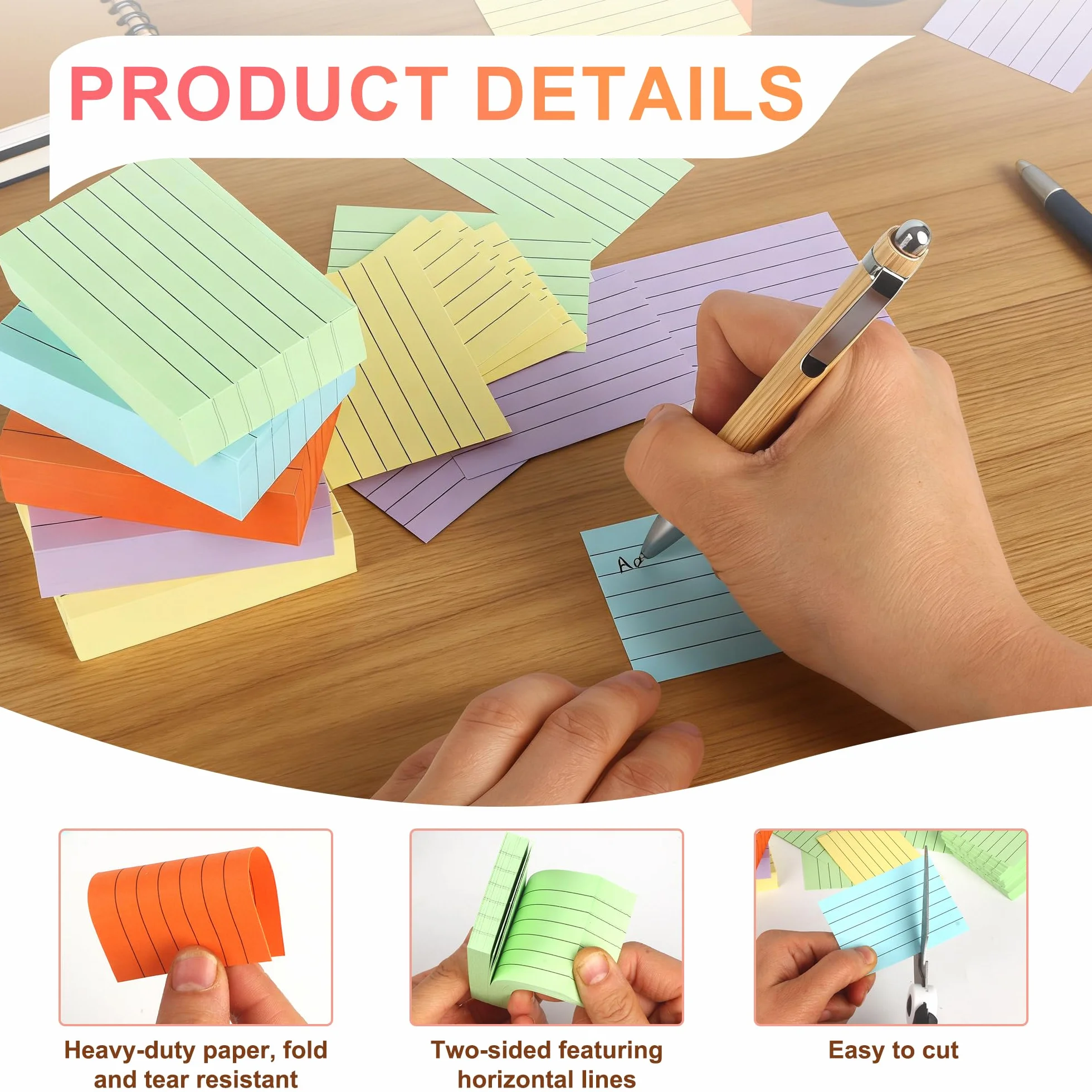 1200 PCS Fiches Bristol A8 Lignées Couleur, Flashcards pour Apprentissage et Révision