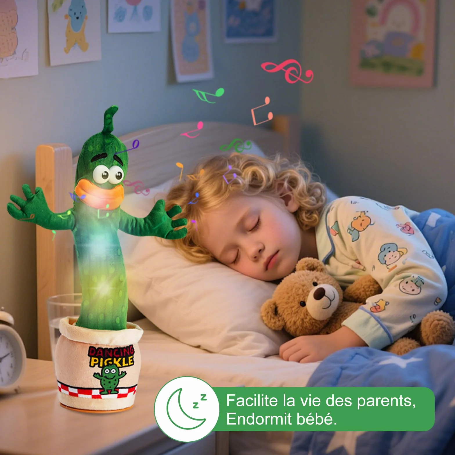 Cornichon interactif parlant dansant Jouet bébé 0-6 mois Cadeau garçons filles Chante imite enregistre répète 120 chansons Volume réglable