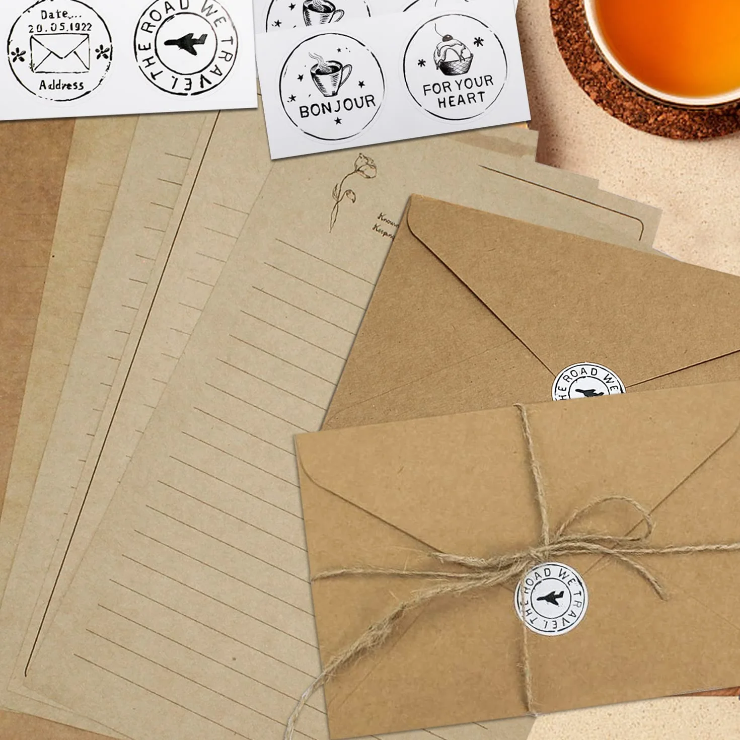 Enveloppes de Papier Vintage 61PCS Papeterie à Lettre pour Adultes
