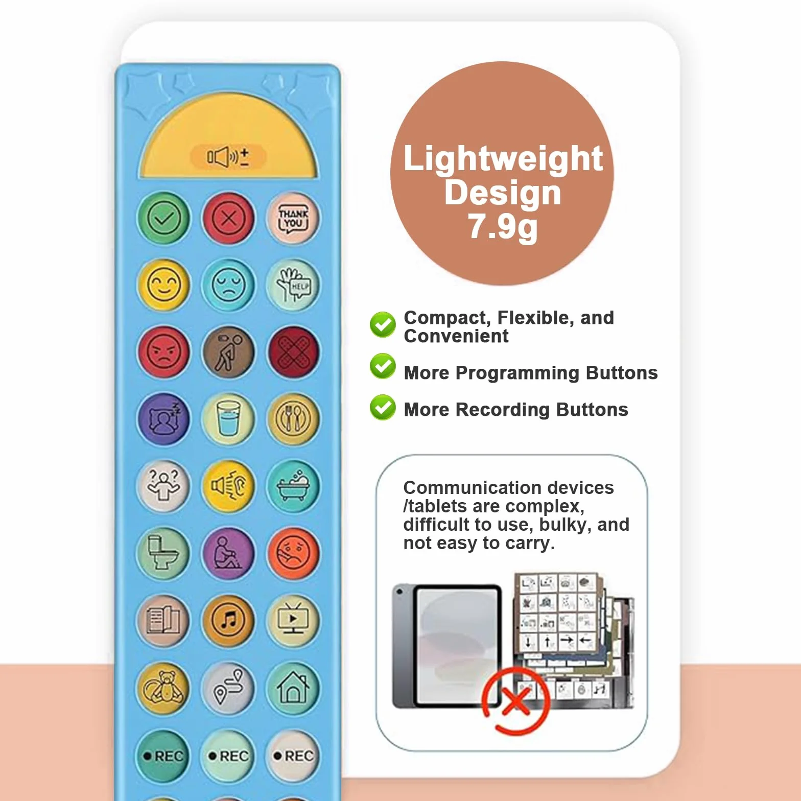 Dispositif CAA pour Autisme, Outil de Communication Non Verbale 6 Boutons Programmable Volume Réglable Aide Thérapie Vocale
