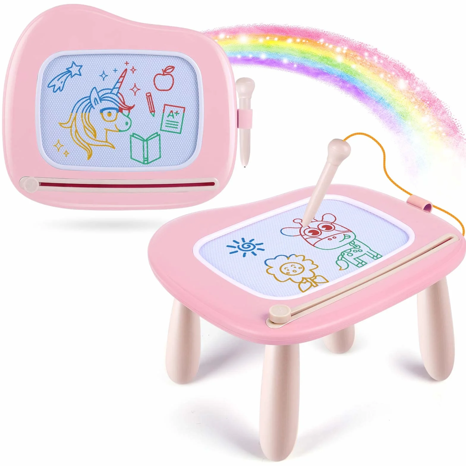 Smasiagon Ardoise Magique avec Pieds, Tableau de Dessin Magnétique Effaçable pour Enfants 1-3 Ans (Rose Clair)
