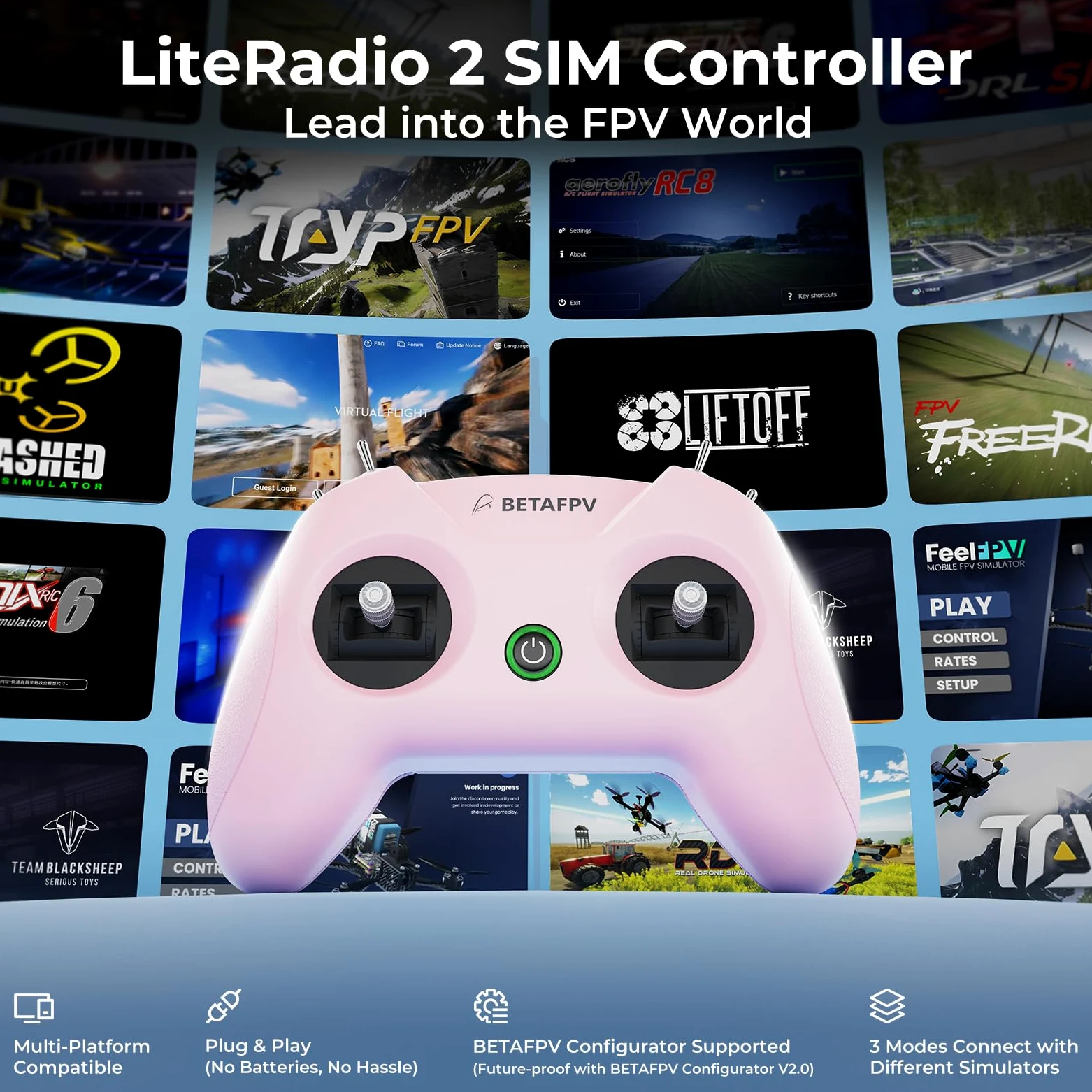 BETAFPV LiteRadio 2 SIM Drone Flight Simulator Controller - Mode 2/Pink | Support Most Systems Platforms like DRL/Uncrashed/VelociDrone/Phoenix RC/TryP/Aerofly RC 8 for FPV Beginner Pilots Training