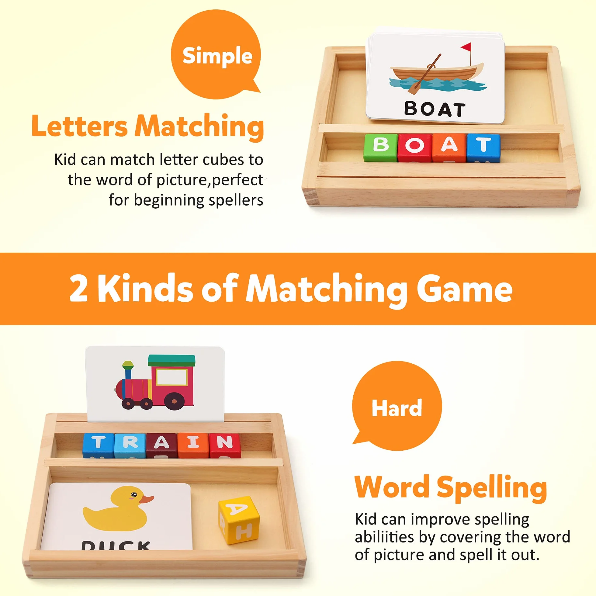 Coogam Jeux d'orthographe Blocs de Couleur, Lettres Assorties en Bois, Alphabet ABC Montessori Jouet éducatif