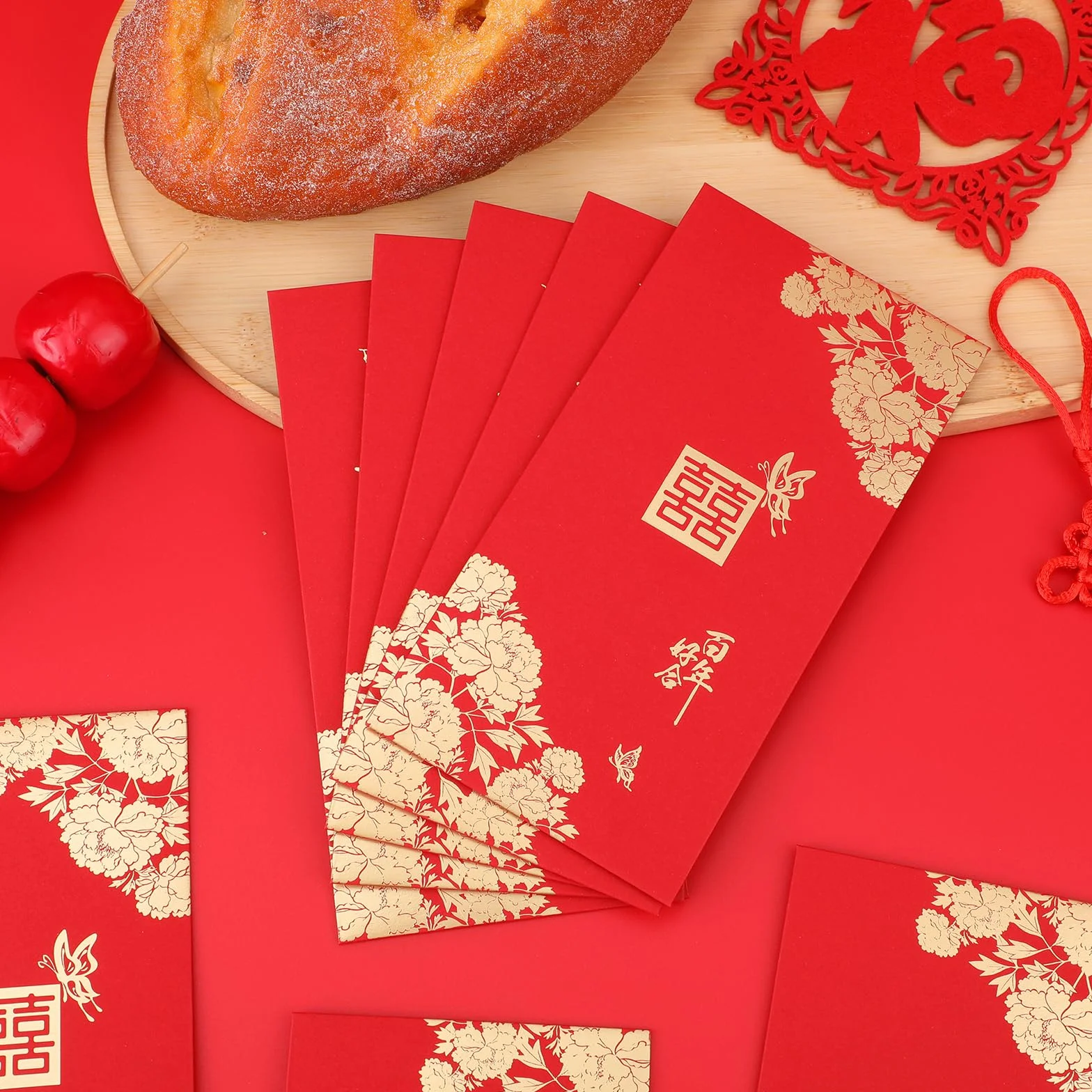 Enveloppes Rouges de Mariage Double Bonheur Hong Bao pour Jeunes Mariés 10pcs
