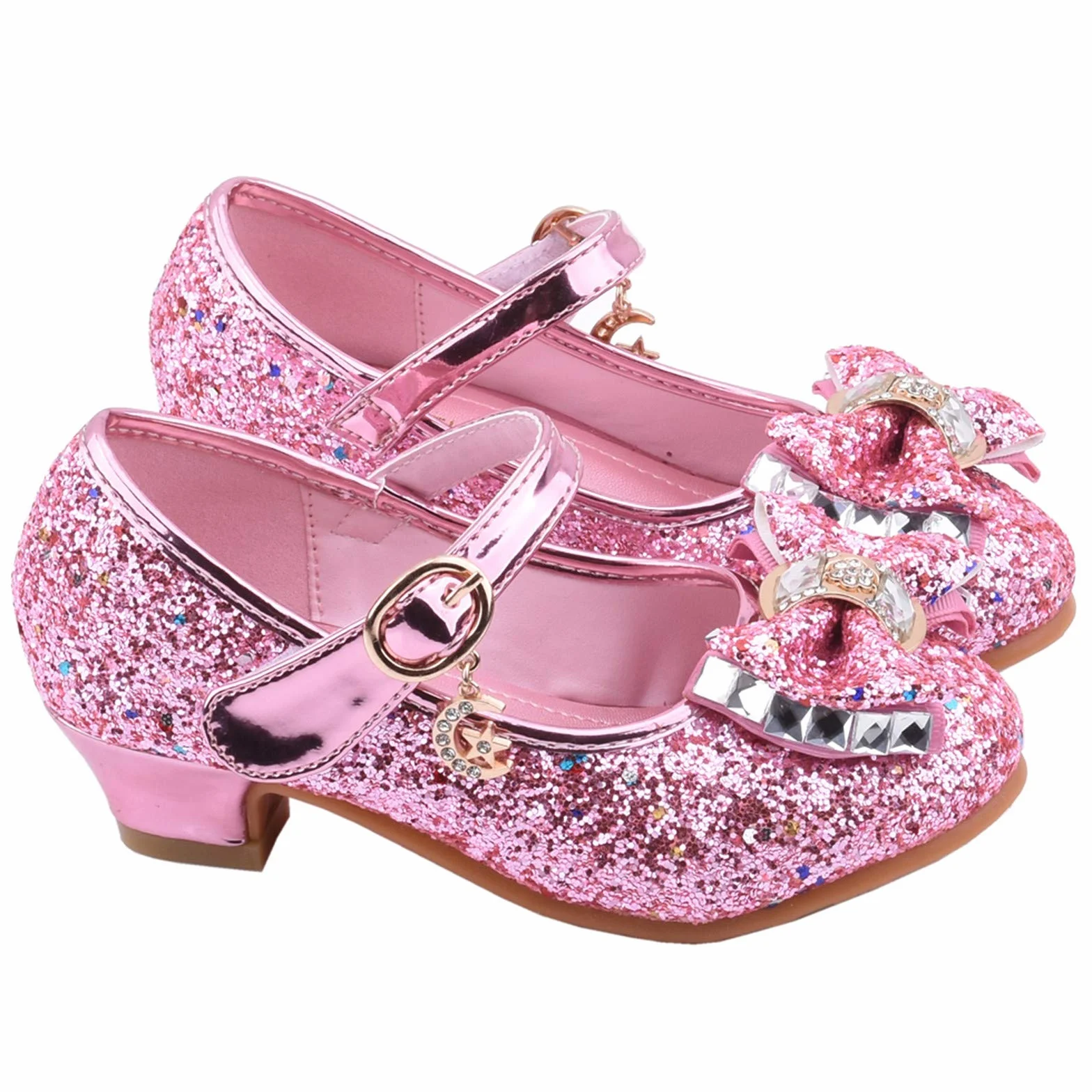 Chaussures de princesse à paillettes Mary Jane à talons hauts avec strass et nœud - Chaussures de soirée - Chaussures de mariage - Chaussures de cosplay