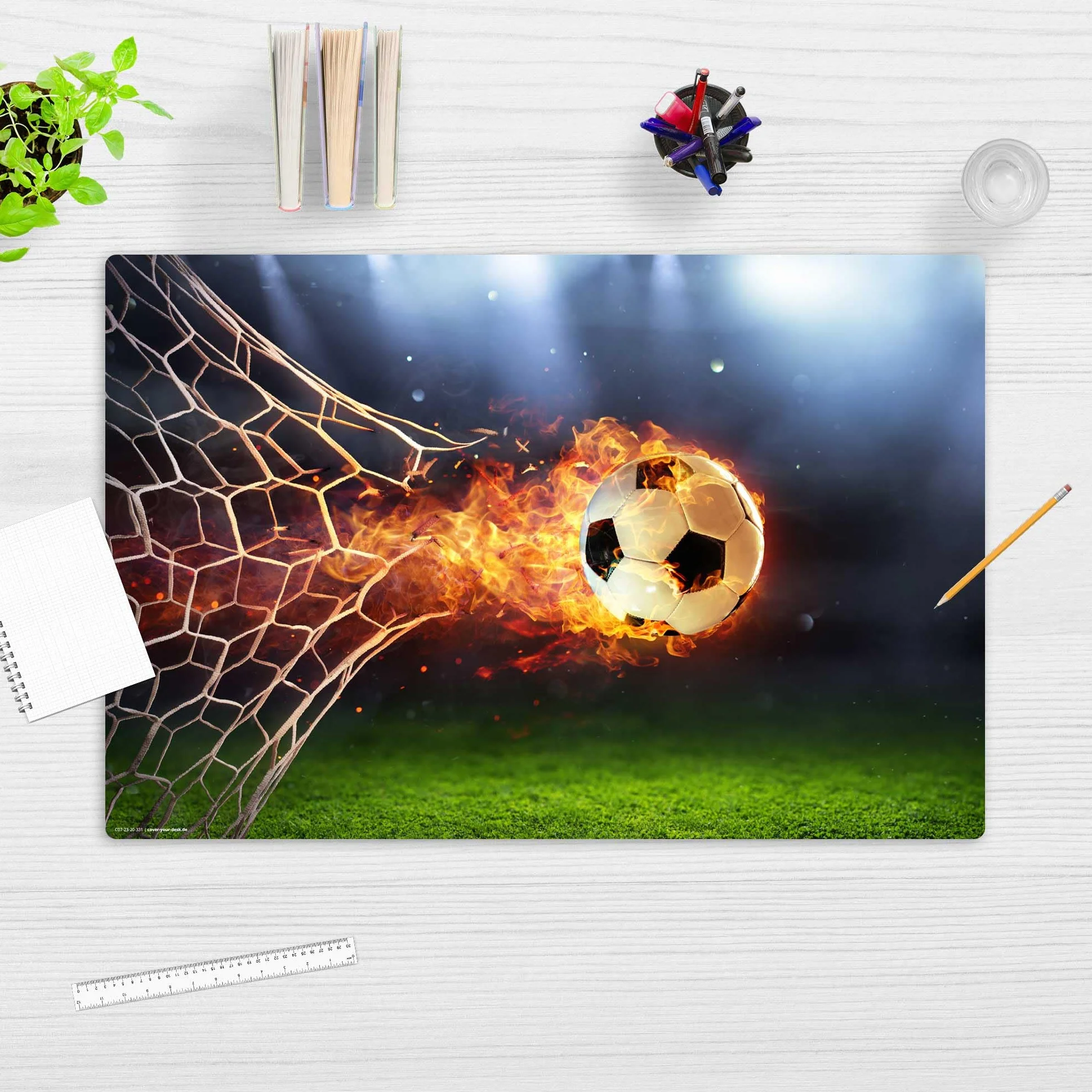 Sous-main effaçable enfants ballon football flamboyant queue feu 60 x 40 cm vinyle Allemagne