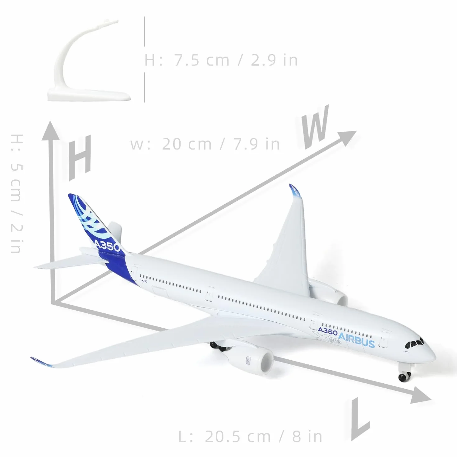 Modèle d'avion A350-900 1/300 en métal moussé, alliage entier 7,8 pouces