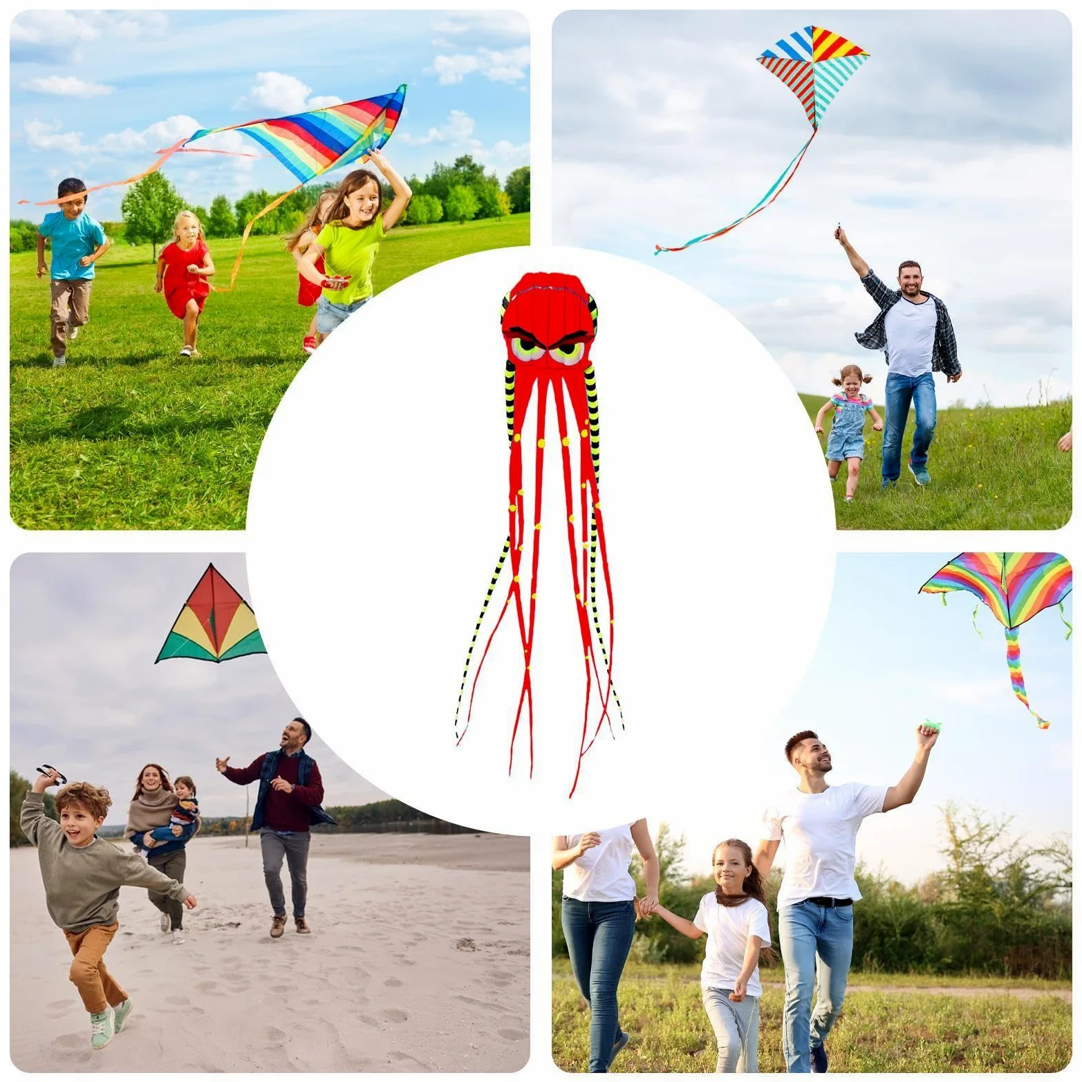 Cerf-volant pieuvre de 7,8 m pour adultes et enfants, grand prisme 3D en plein air avec longue queue pour voler à la plage, s'amuser dans la cour, voyages d'été, utilisation de fête | Easy Control