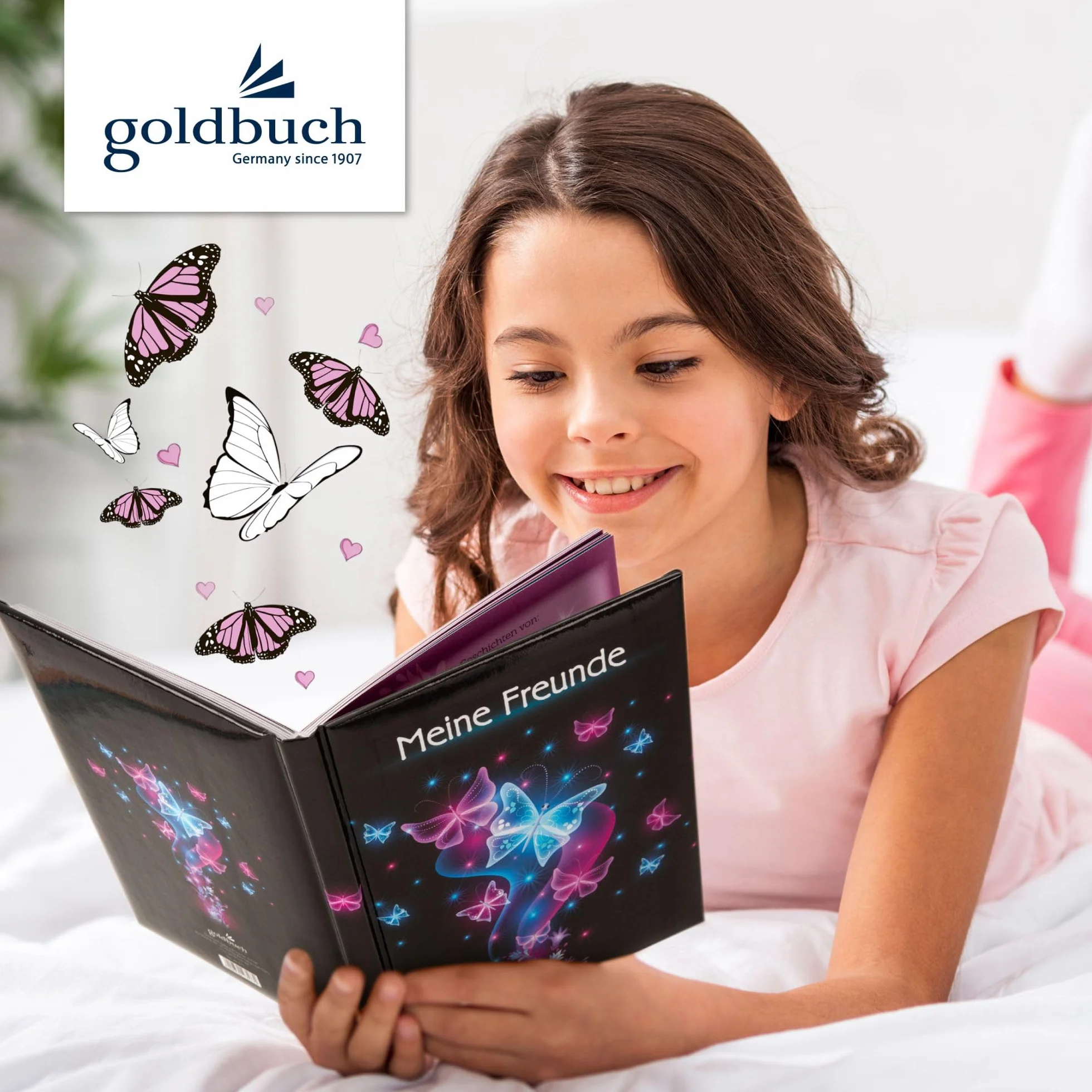 Goldbuch Livre d'amitié A5 88 pages Motif papillon Noir/rose/bleu