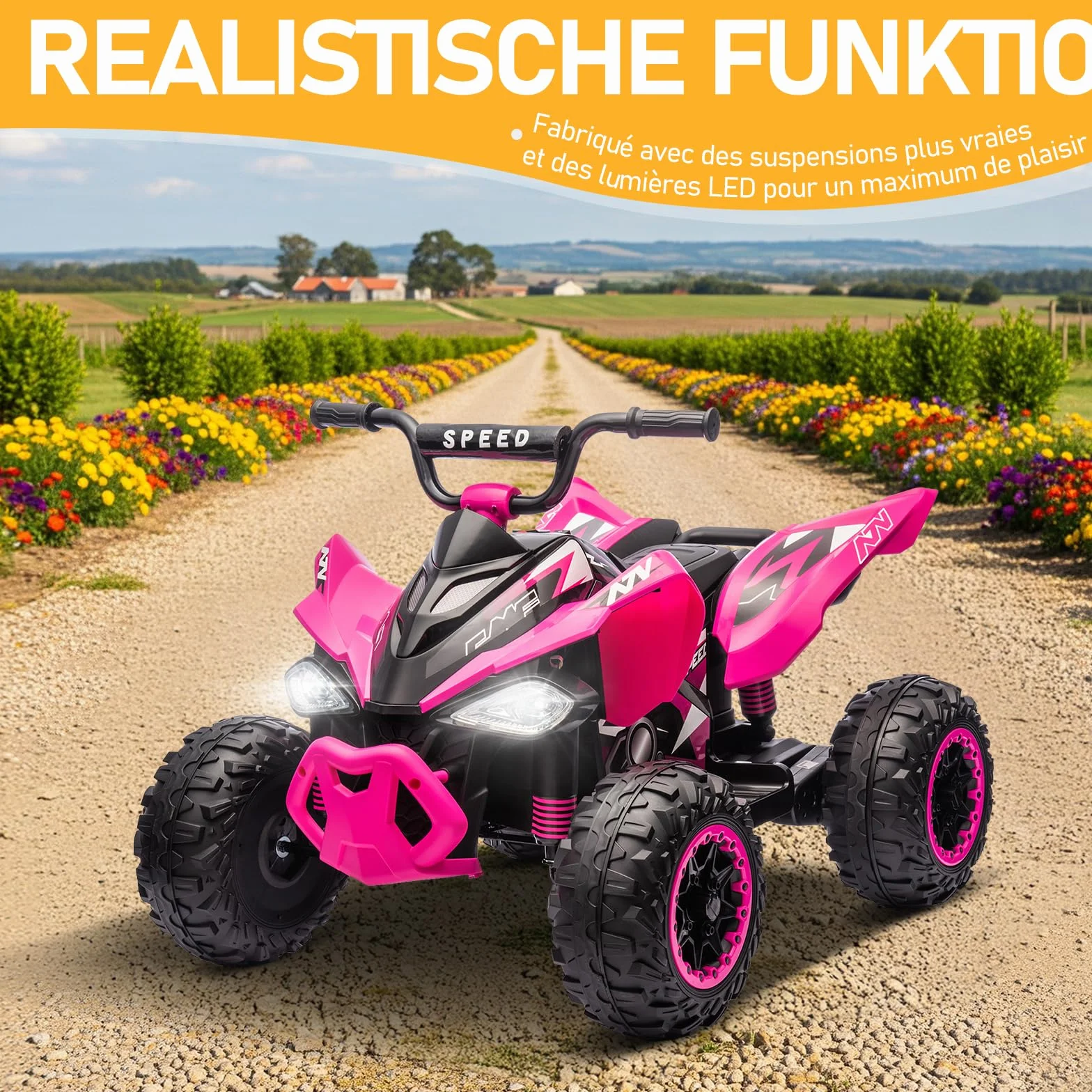 LALAHO Quad Électrique Enfants 12V Voiture Électrique avec LED et Musique ATV pour Enfant 3-8 Ans Rose