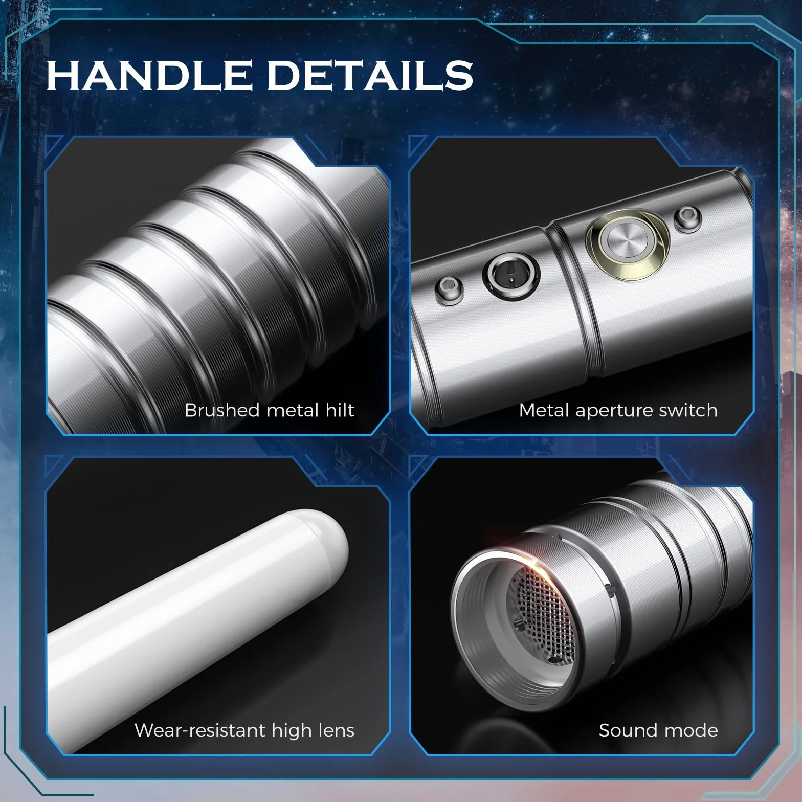 Sabre Laser RGB 7 Couleurs FX Sound Duel USB Rechargeable Métal Aluminium Argent Grip Cosplay