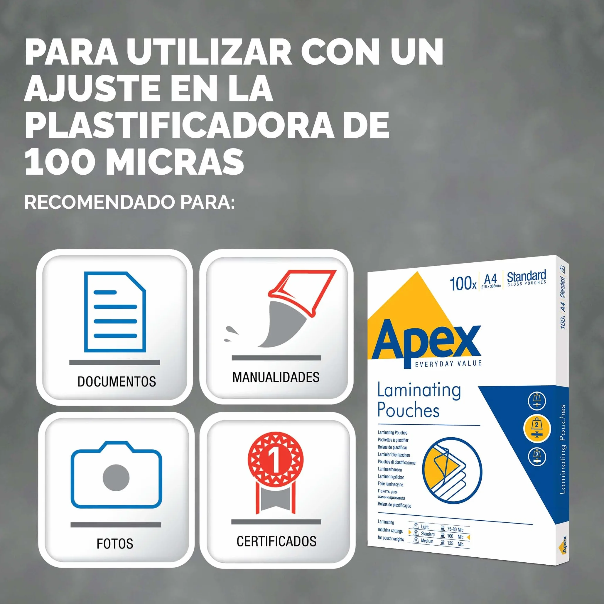 Fellowes Apex Pochettes De Plastification A4 100 Microns 100 Feuilles Plastifieuse Finition Brillante