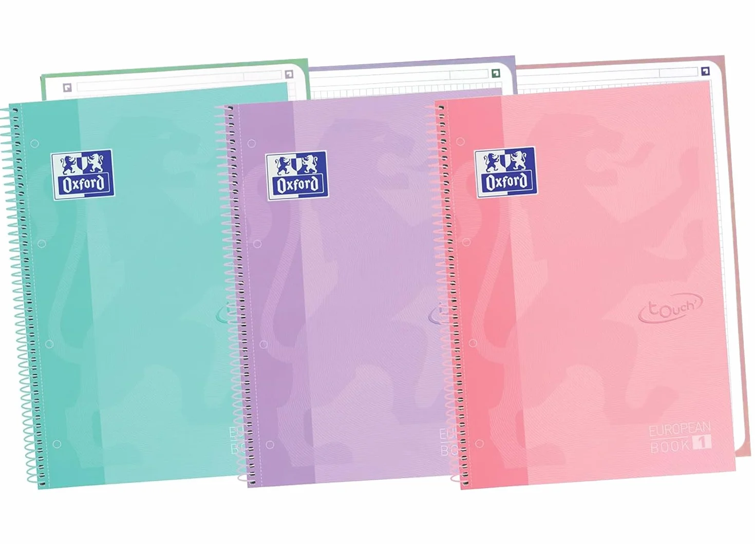Oxford Lot de 3 cahiers A4 micro-perforés carreaux 5x5 couverture spirale pastel